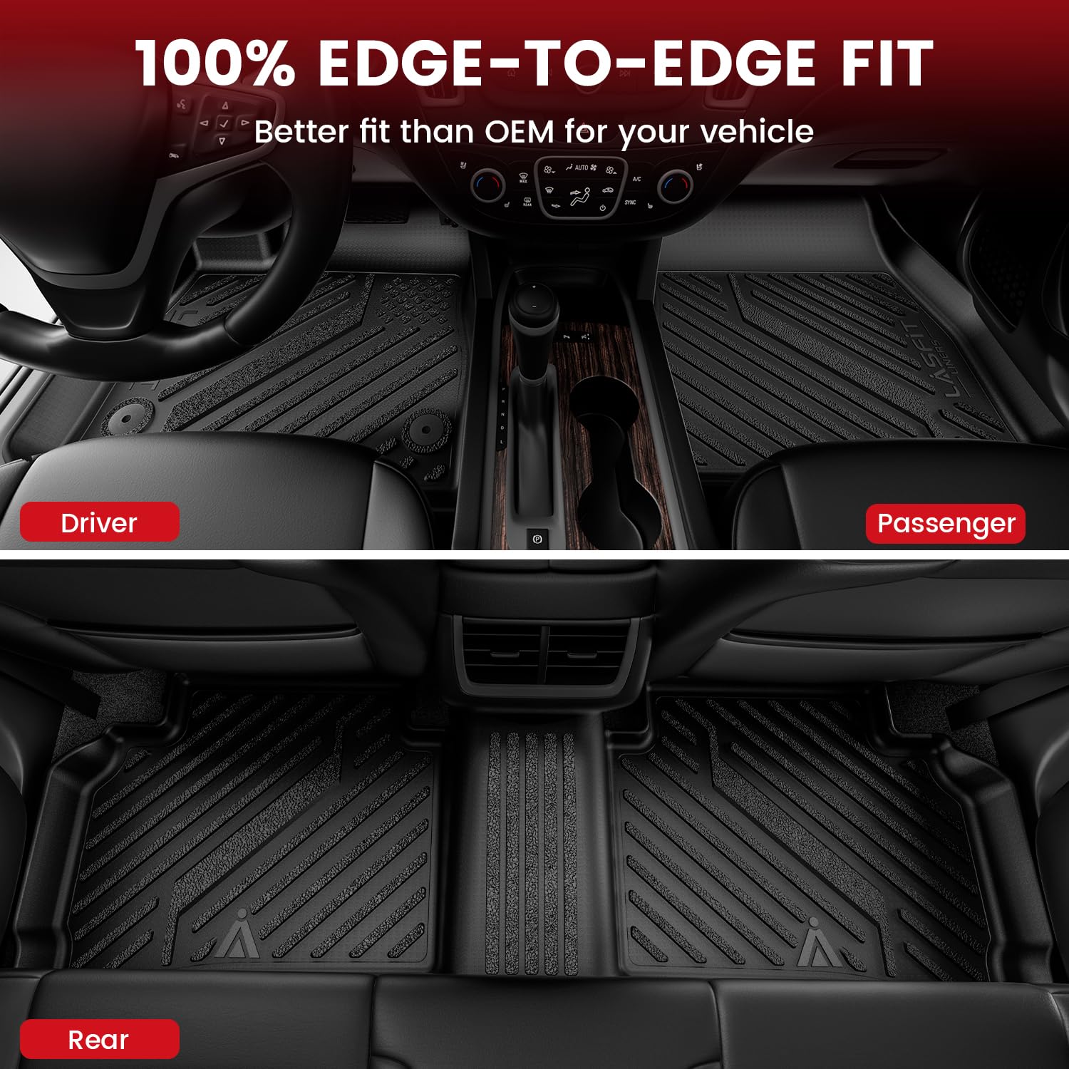 Lasfit Floor Mats & Cargo Liner For Chevrolet Malibu 2016-2025 Car Mats (Not Fit Hybrid), All Weather Tpe Custom Fit Floor Mats