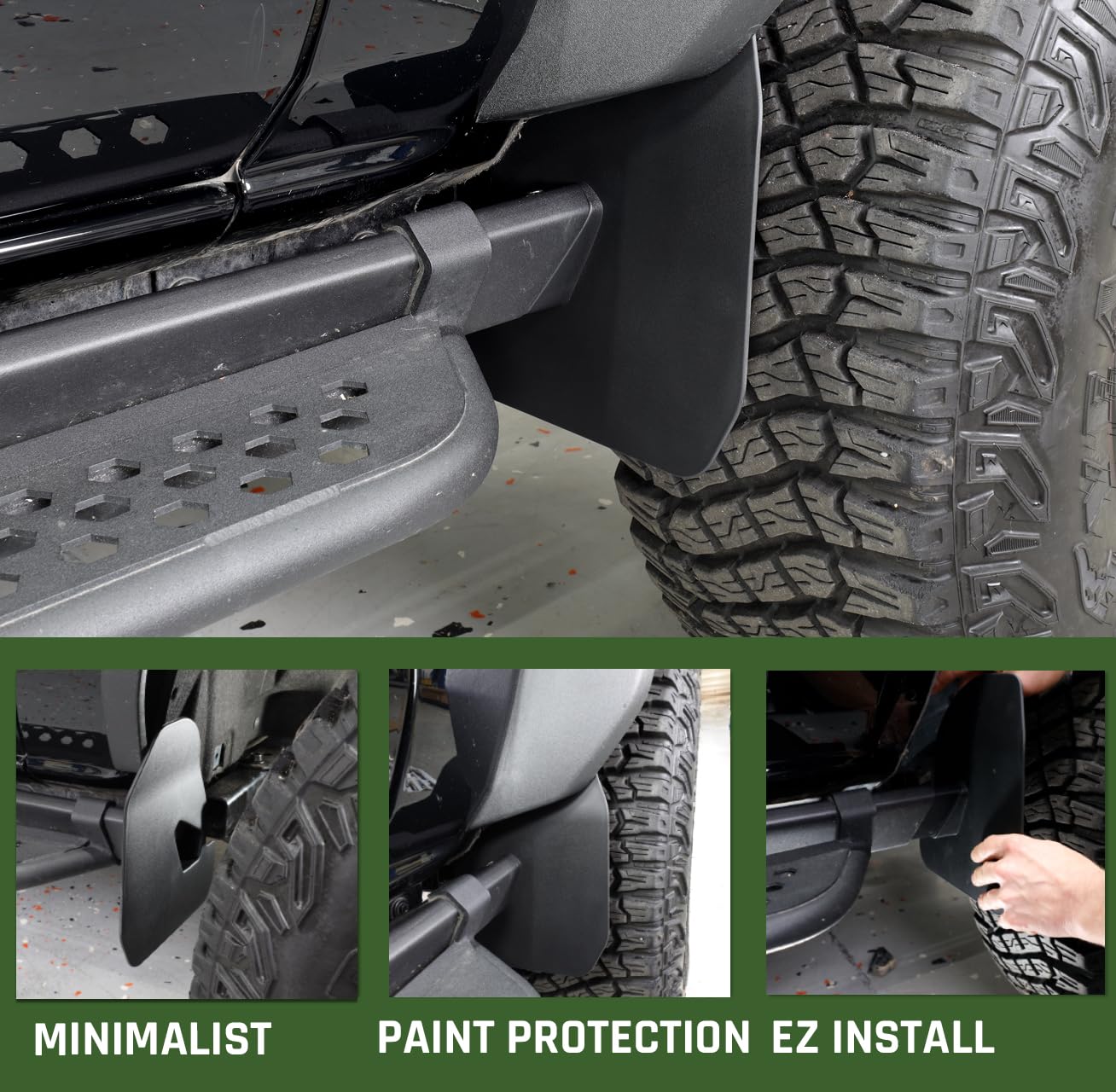 Iag I-Line Rock Rail Side Mini Mud Flap (2Pc) For Ford Bronco 2021+ 2/4 Door (Requires Oem Rockrails, Not Compatible With Hoop Step Rock Rail Option)
