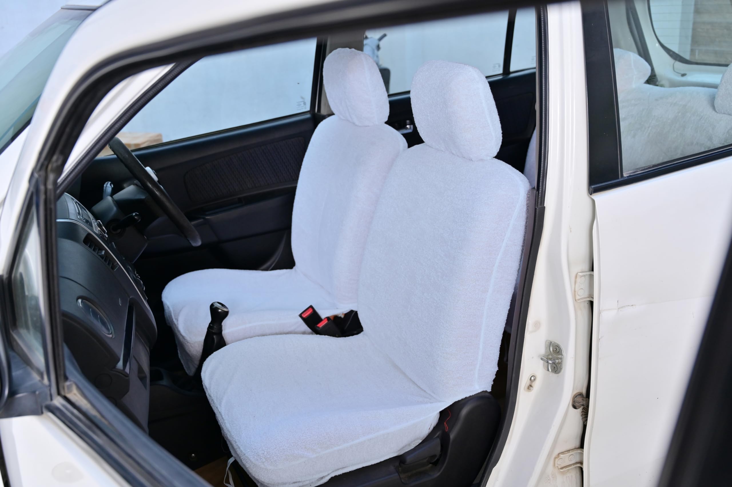 Atist Cotton car seat Cover for Kwid (Towel Type)(Cotton)(Elastic Fitting for Easy Installation) (White)