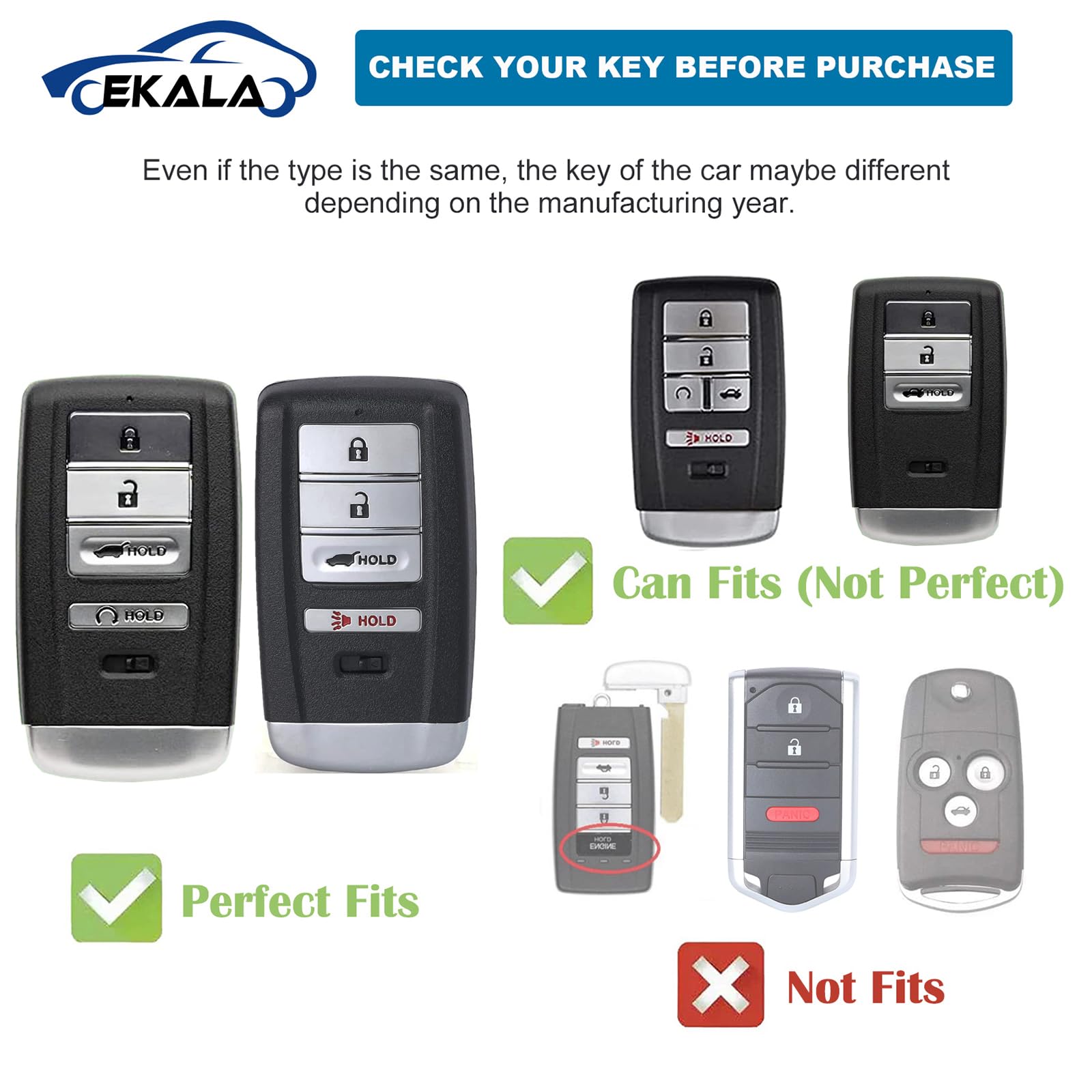 EKALA for Acura Key Fob Cover Case with Leather Keychain Lanyard, 4 Buttons Soft TPU Keys Shells Key Fob Holder Compatible with