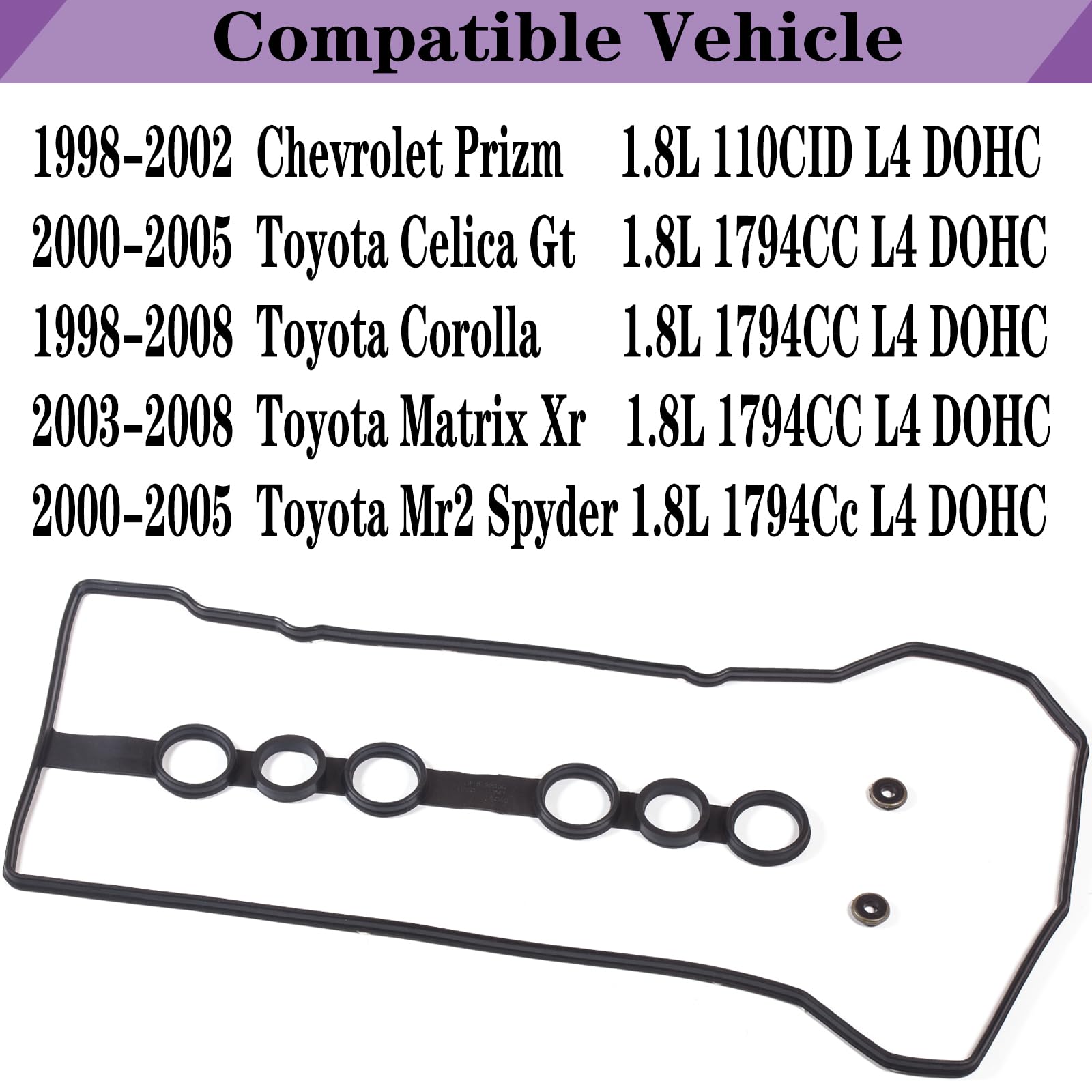 LYNSHINE Valve Cover Gasket Seal for Toyota Corolla 1.8L & Grommets - Compatible with Matrix, Celica, Mr2, Prizm 2000-2008
