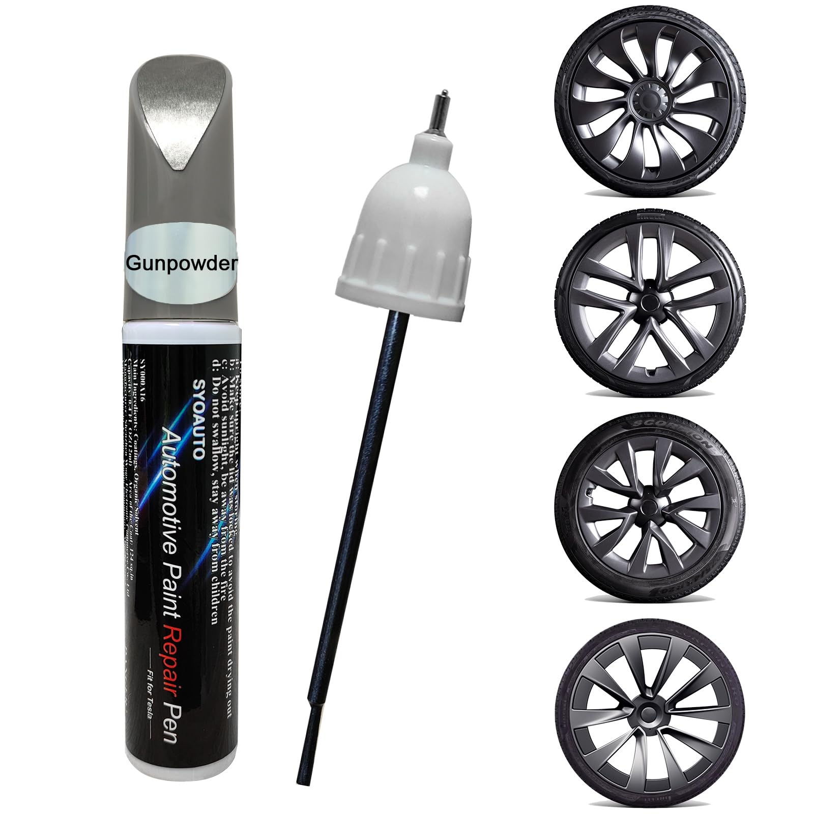 Syoauto Gunpowder Rim Touch Up Paint For Tesla Model Y 3 S X Uberturbine/Arachnid/Cybersteam/Turbine Wheel Touch Up Paint Pen Ti