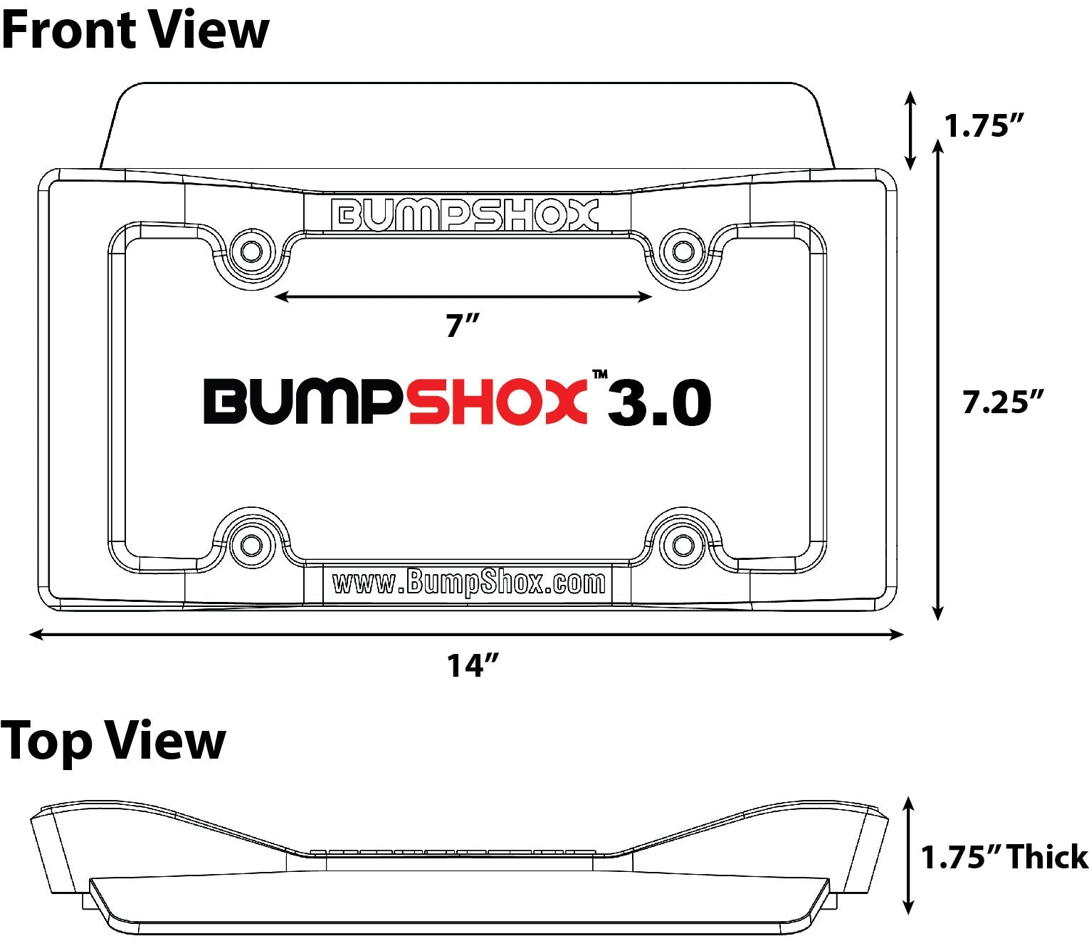 BumpShox Front Bumper Guard & Protection Frame - Tough Metal, 1.75" Thick, Model BSX