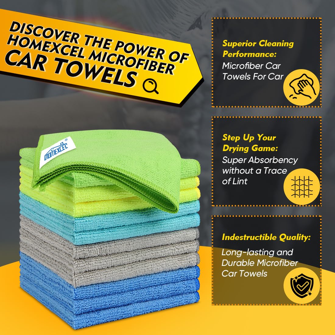 Homexcel Microfiber Cleaning Cloth 150 Pack, 12.5 X 12.5 Inch Microfiber Towels For Cars, Ultra Absorbent Car Washing Cloth, Lin
