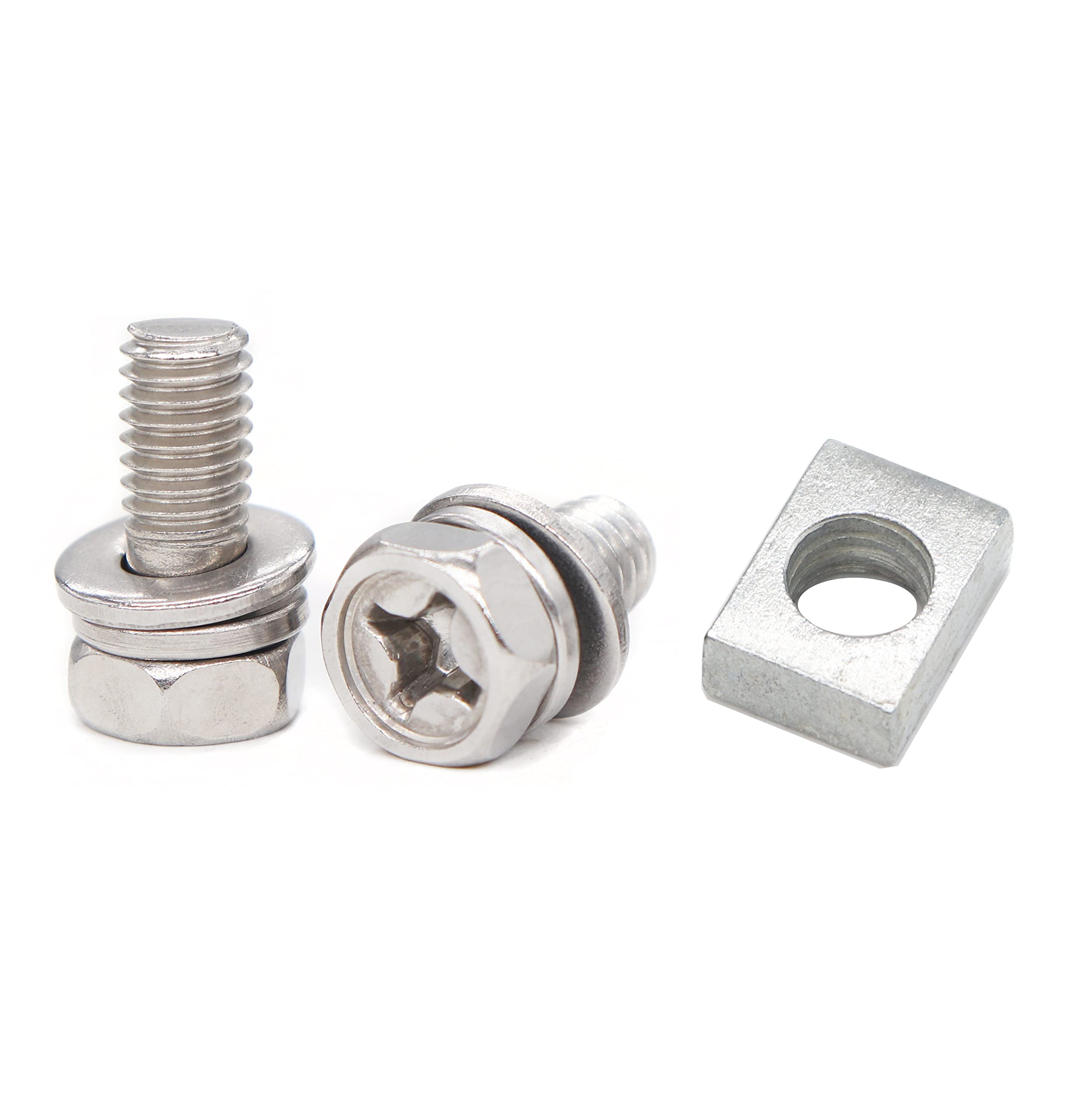binifiMux M6 x 10mm Motorcycle Battery Terminal Bolt Nut Kit, Stainless Steel 304, Silver, Pack of 6, Model CF-874