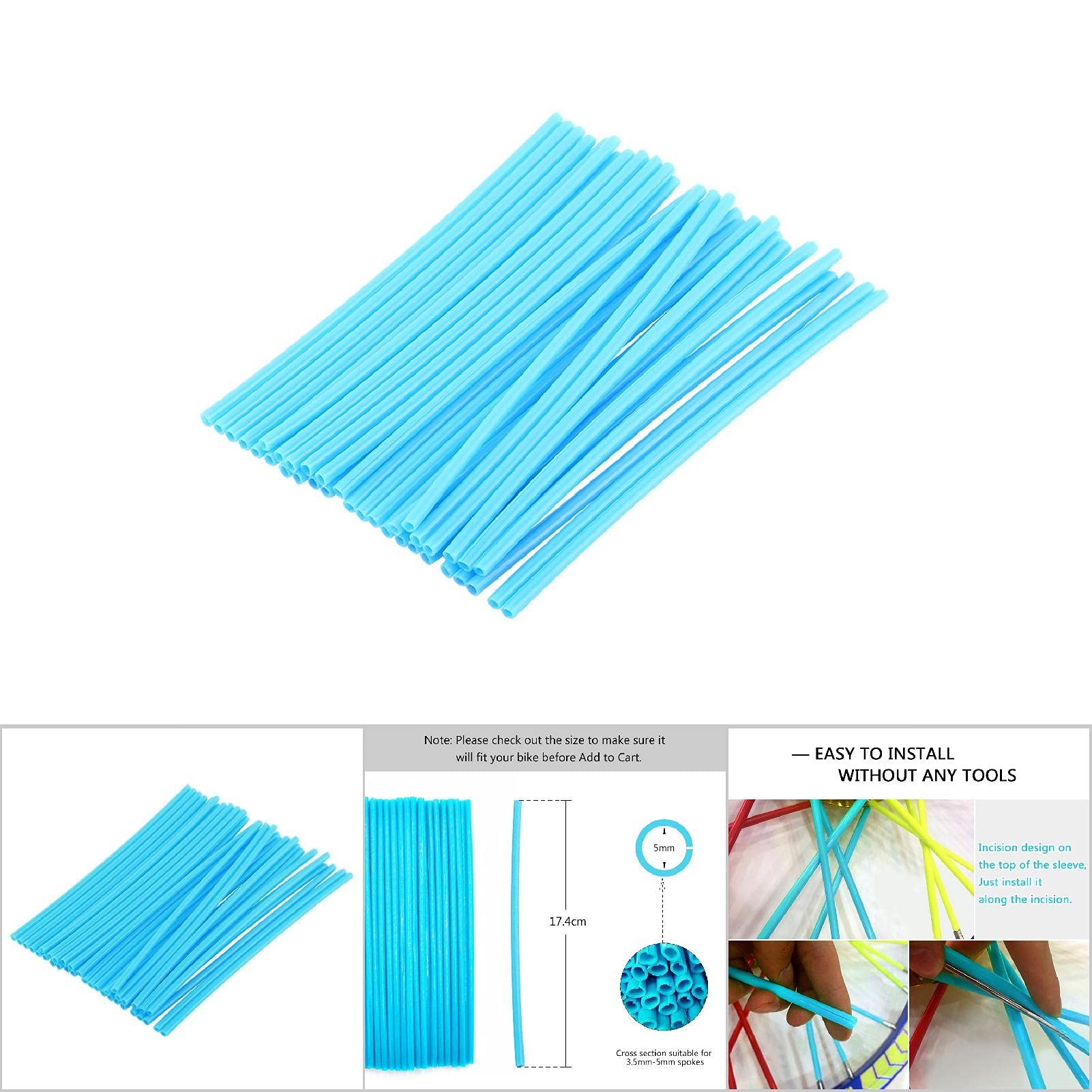 VGEBY 36Pcs Motorcycle Dirt Bike Spoke Skins, Plastic Rims Covers, Sky Blue & Pink