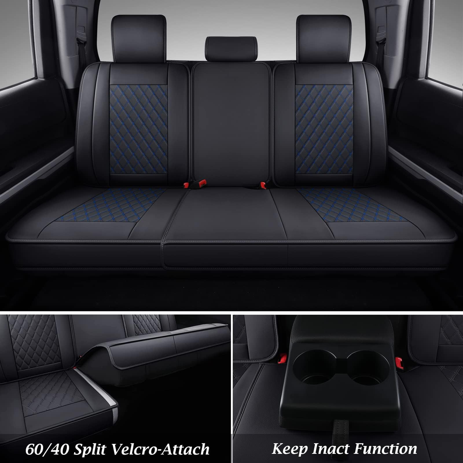 Coverado Full Set Leather Seat Covers for Toyota Tundra 2007-2021, Custom Fit, Blue, Model SCSF06