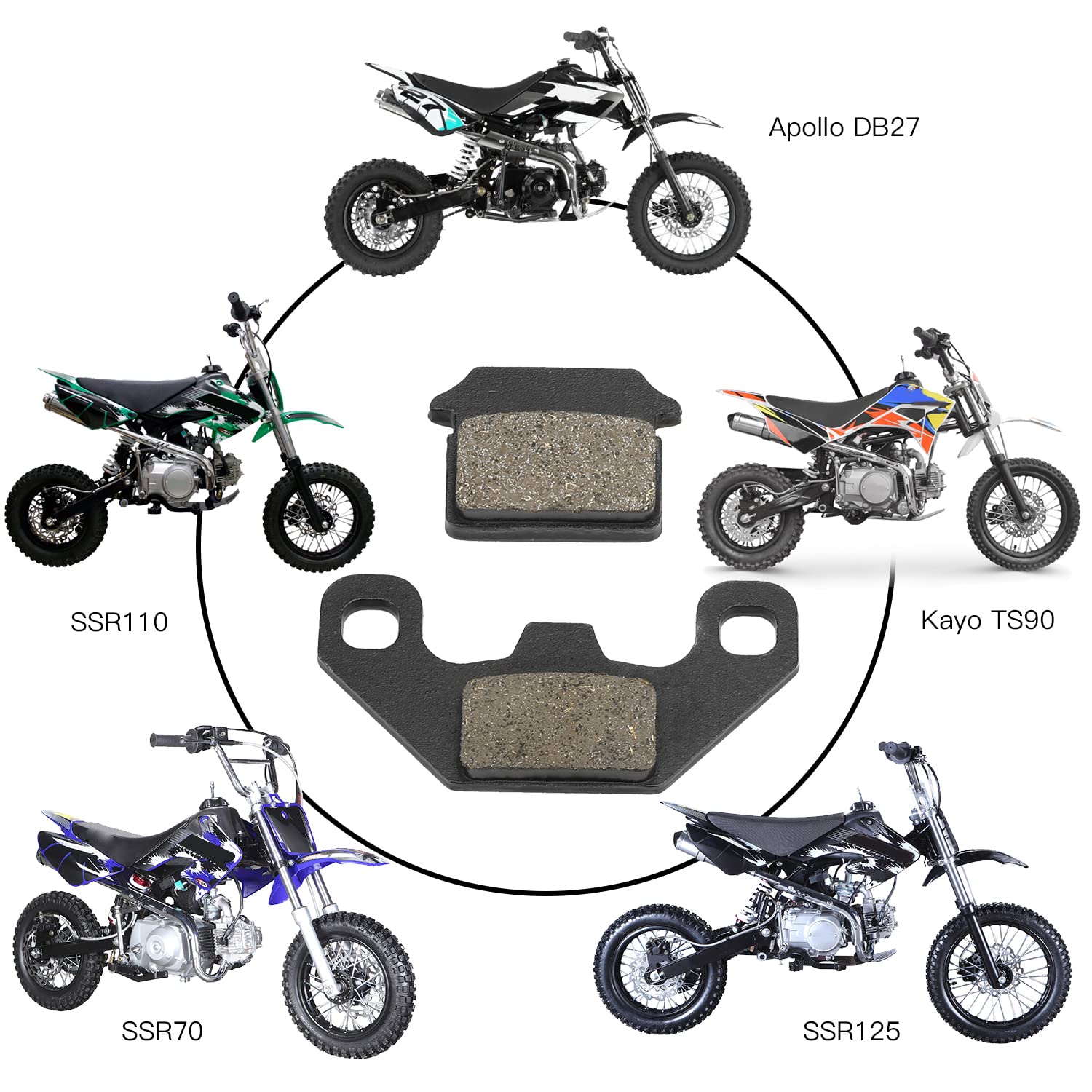 YOXUFA Rear Ceramic Disc Brake Caliper Pads Shoes for 70cc 90cc 110cc 125cc SSR Apollo DB27 Kayo TS90 TSD-F110 Stomp Juicebox FX