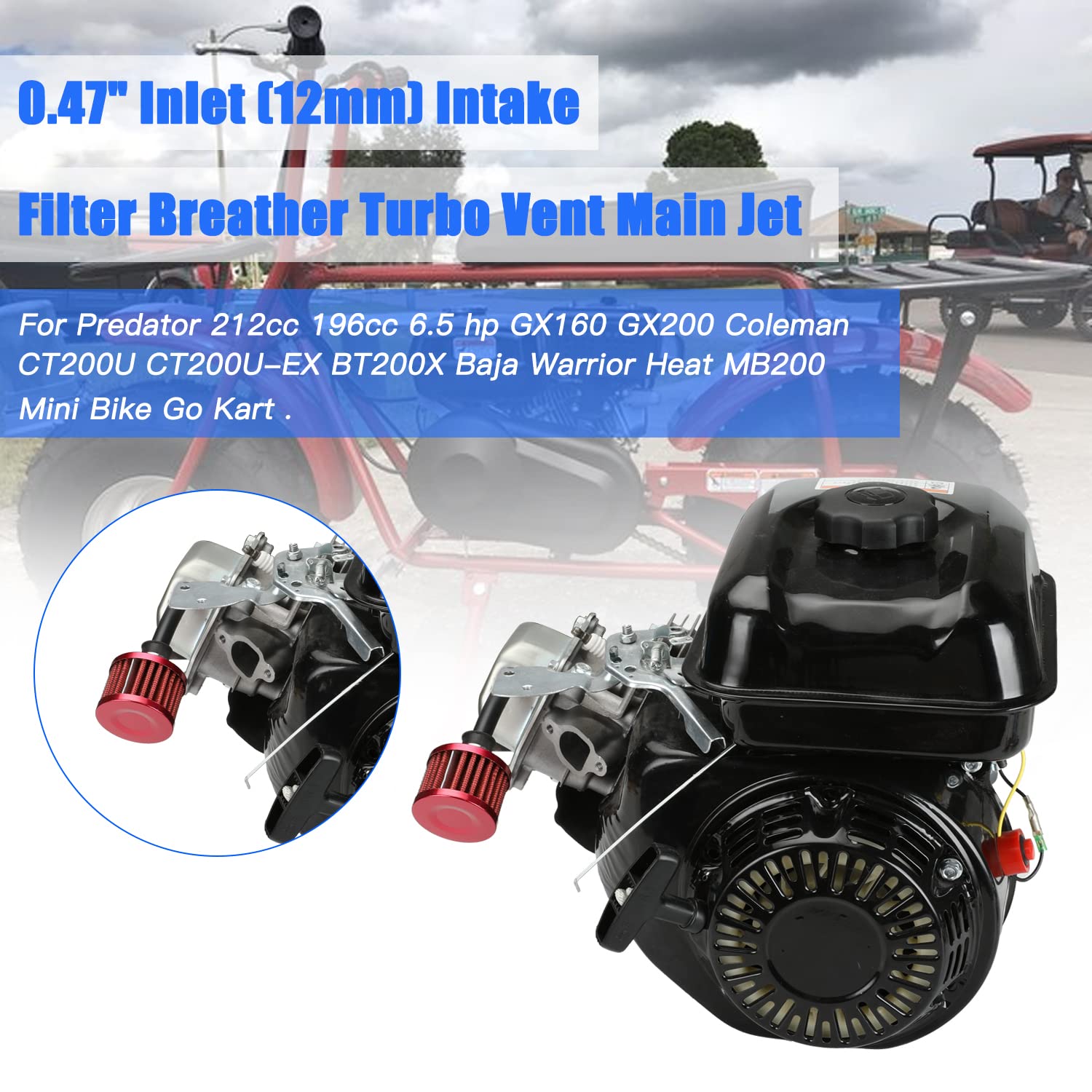 YOXUFA 12mm Air Filter Breather Cleaner for Predator 212cc 224cc 196cc Engines - Metal, Model KV01-12mm