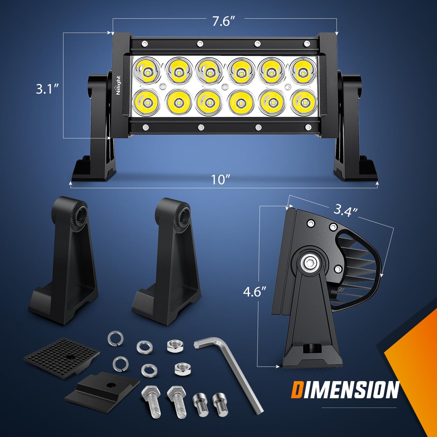 Nilight - 10001S-A 36W Led Light Bar Spot Led Lights Led Bar Driving Fog Lights Jeep Off Road Lights, 2 Years Warranty