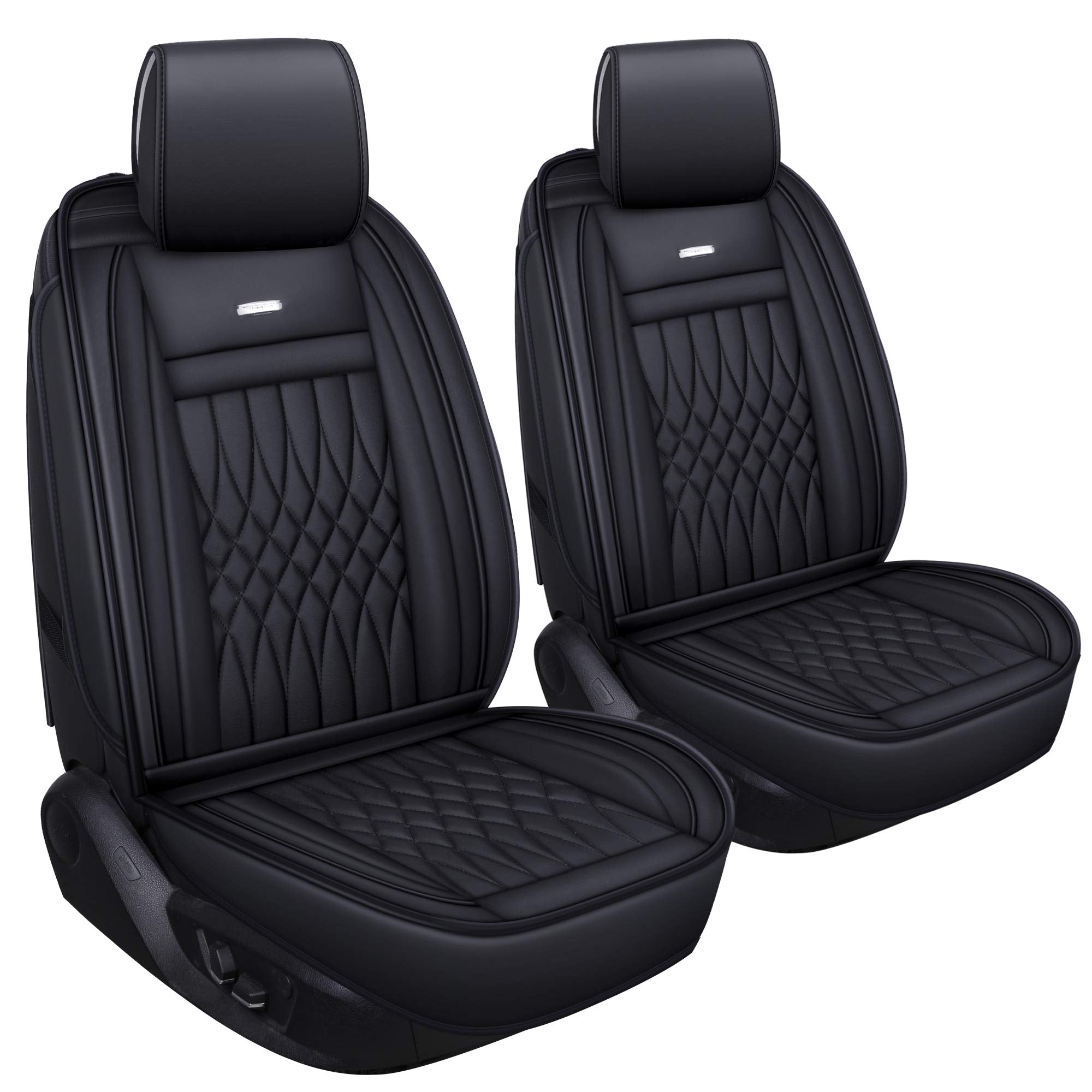 Luckyman Club 2 Pc Front Car Seat Covers With Waterproof Faux Leather Universal For Sedan Suv Truck Fit For Tacoma Altima Chevy