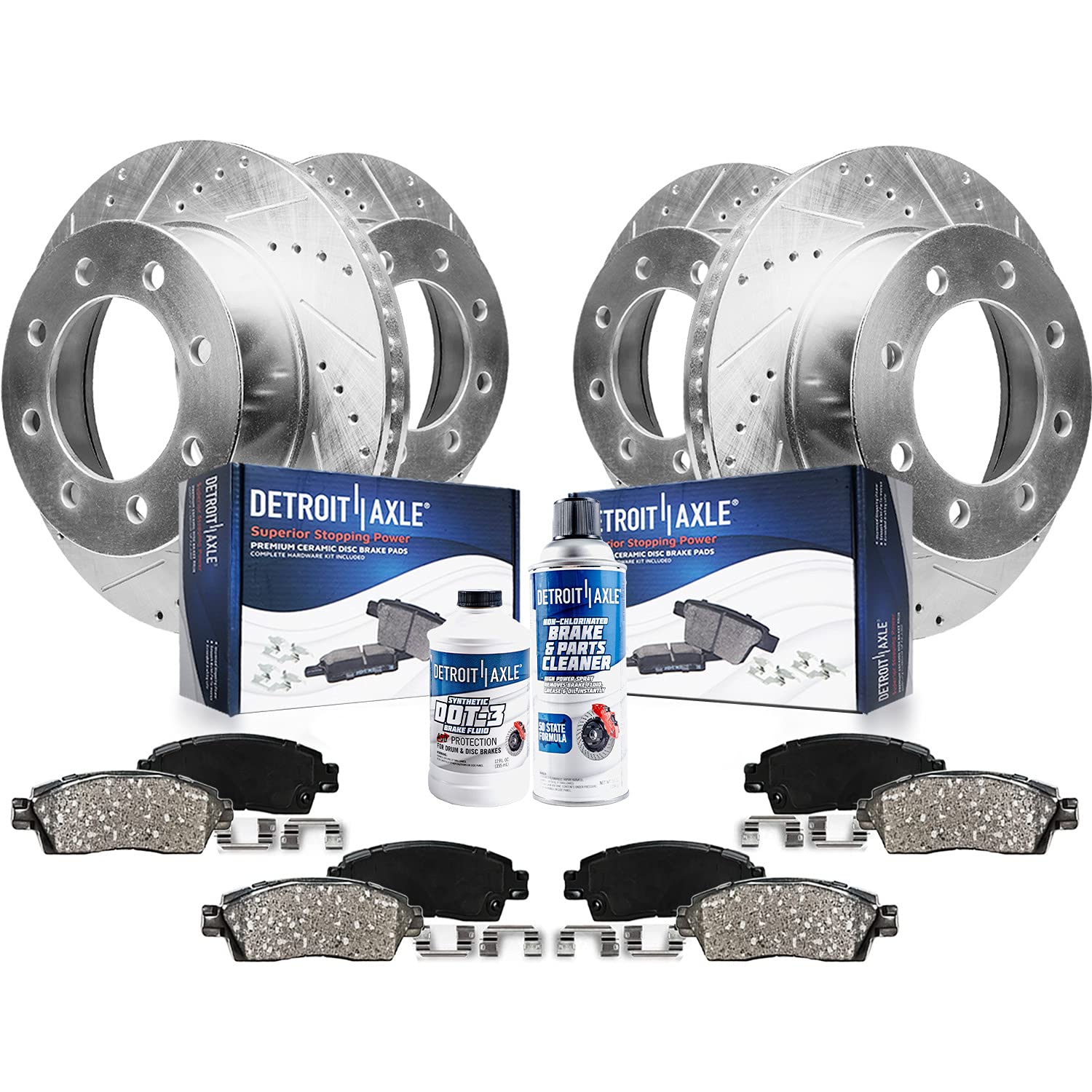 Detroit Axle - Brake Kit for Chevy GMC 2006-2016 Express Savana 2500, 2003-2020 Express Savana 3500, Front Rear Drilled Slotted 