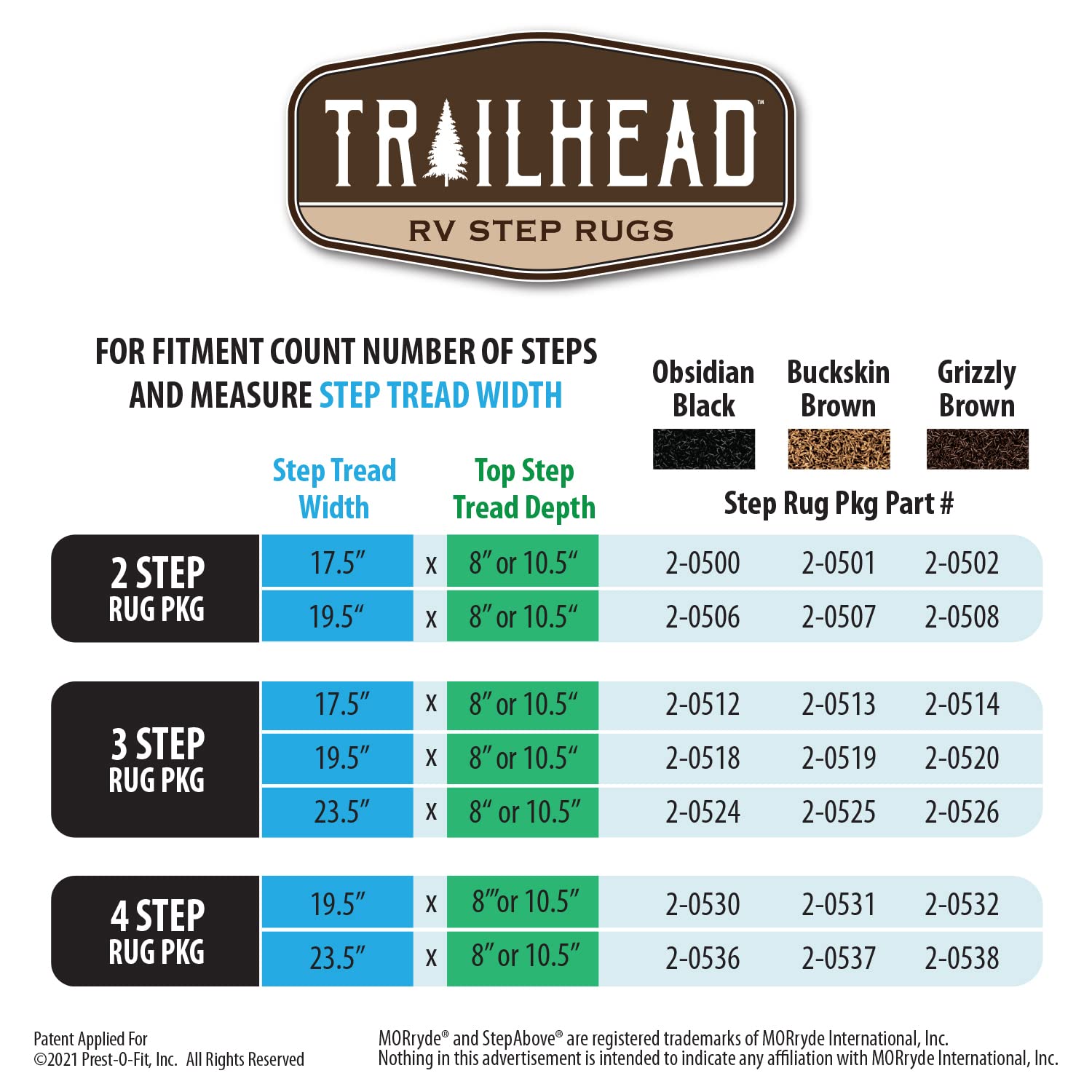 Prest-O-Fit 2-0513 Trailhead Step Rug 17.5 In. W (3 Pc Set) Fits Morryde Stepabove 3 Step - Buckskin Brown
