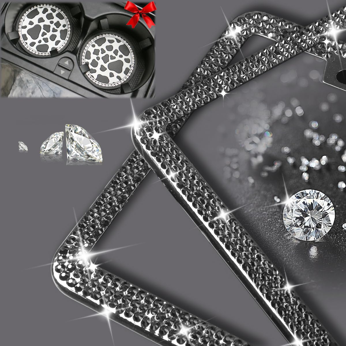 Wedamer Black Bling License Plate Frames For Women 1 Pack Black Sparkly Rhinestone Diamond Glitter Bedazzled Sparkle License Pla