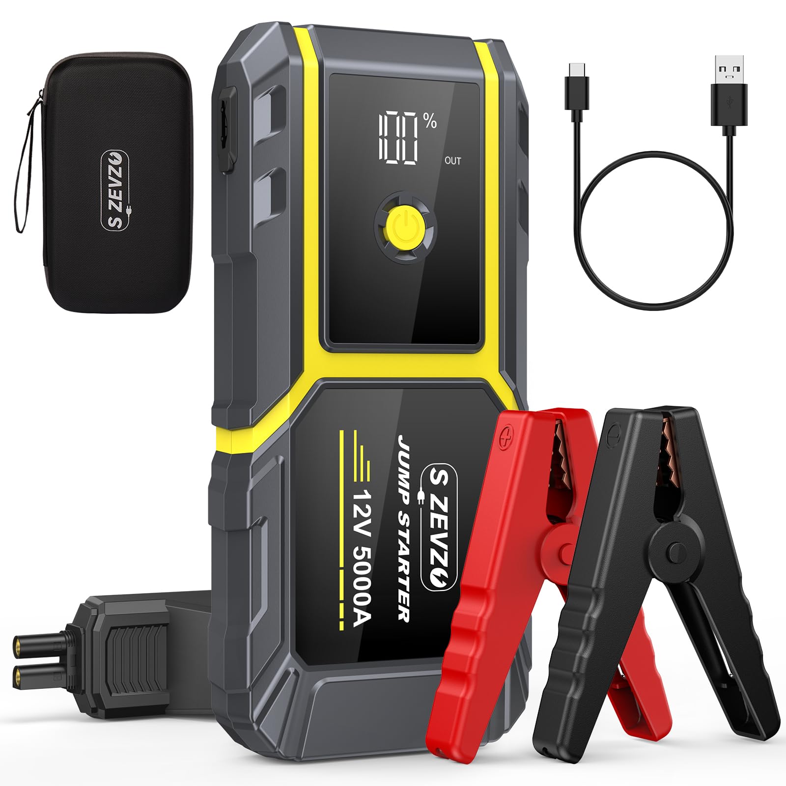 S ZEVZO H021 Car Jump Starter, Peak 5000A Jump Starter Battery Pack for Up to 10.0L Gas and 8.0L Diesel Engines, 12V Portable Ju