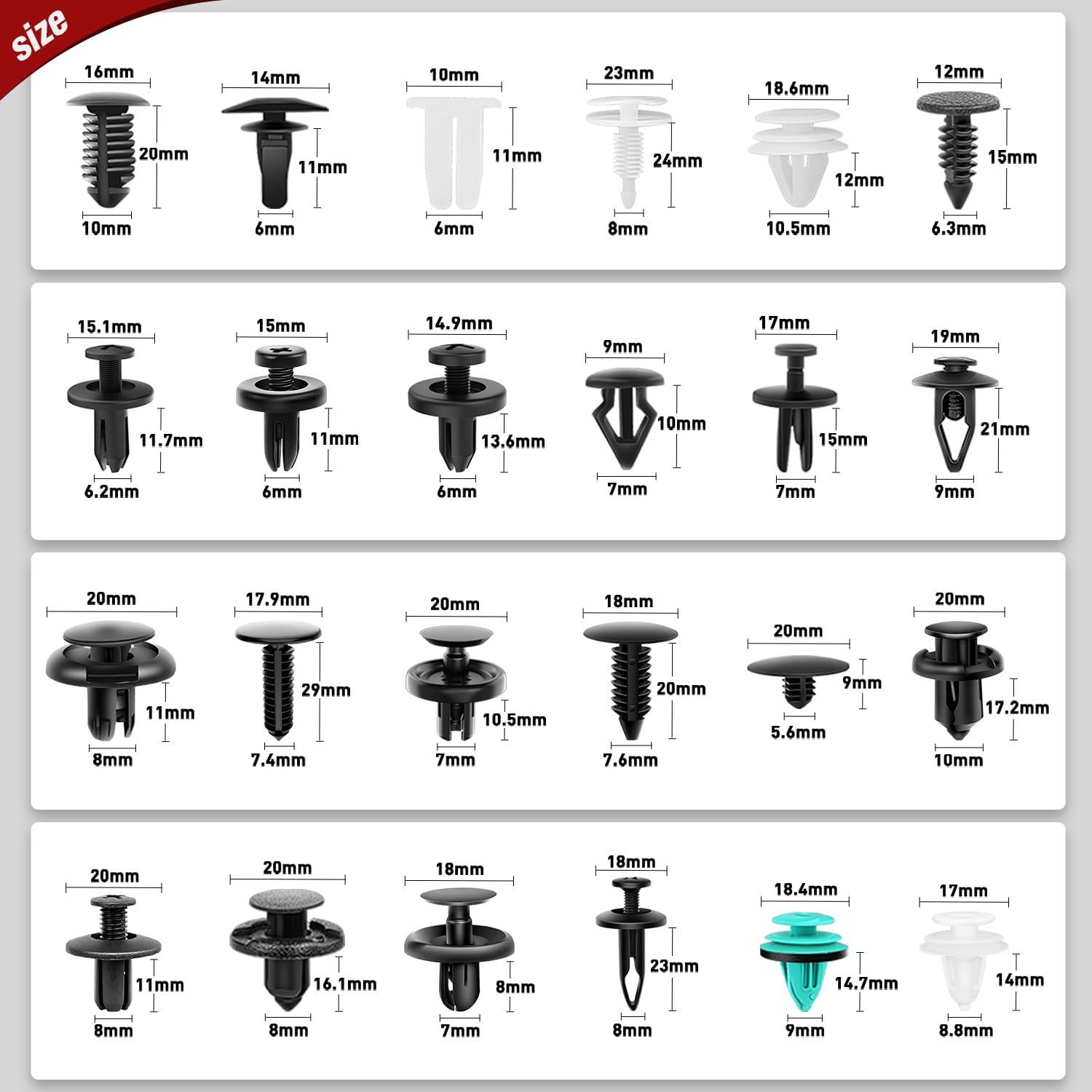 Nilight 845Pcs Car Push Retainer Clips Auto Fasteners Assortment 24 Most Popular Sizes Nylon Bumper Fender Rivets With 10 Cable