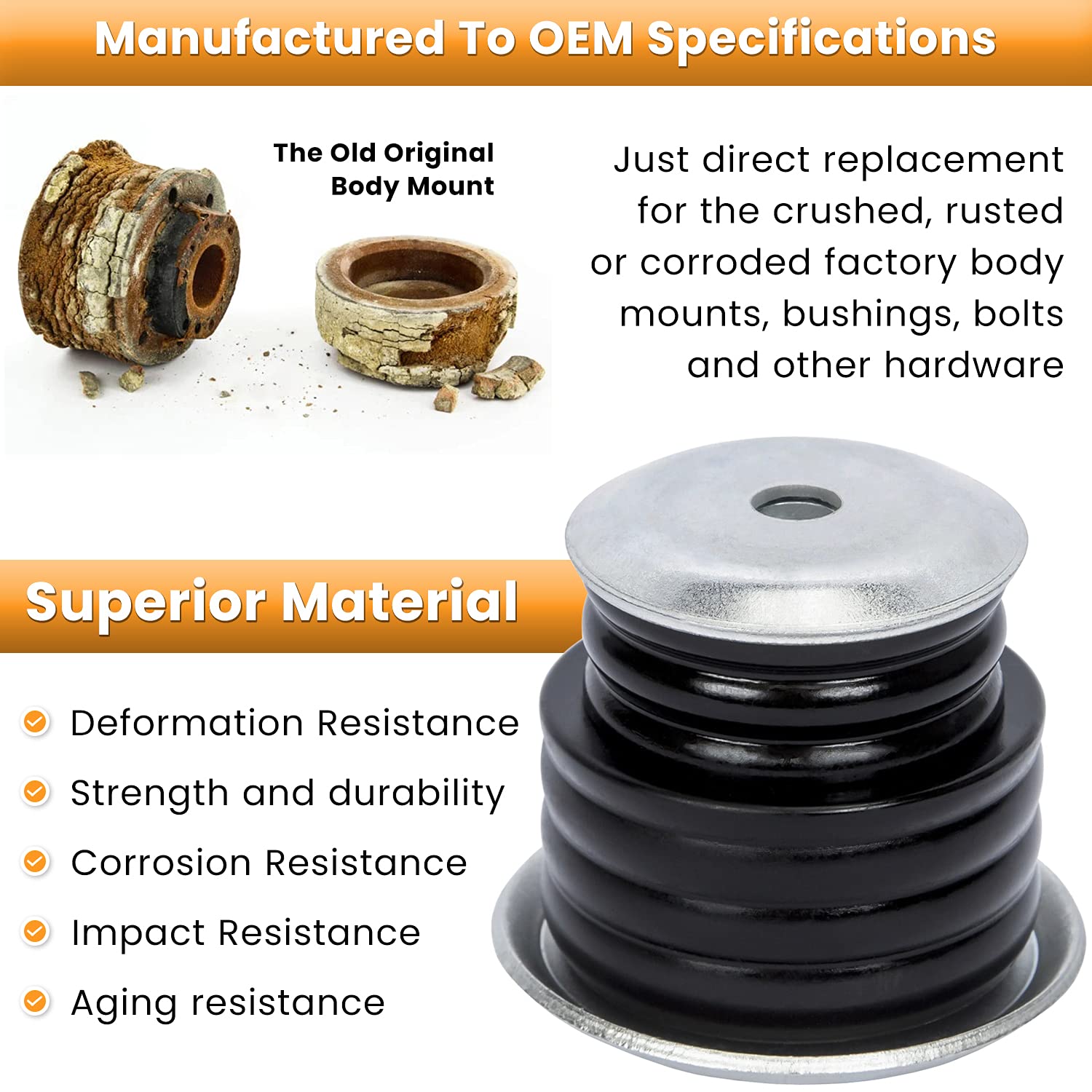 E-cowlboy KF04060BK Body Mount Bushing Kit for Ford F250 F350 2008-2016, Polyurethane, Black, Includes Steel Sleeves & Hardware