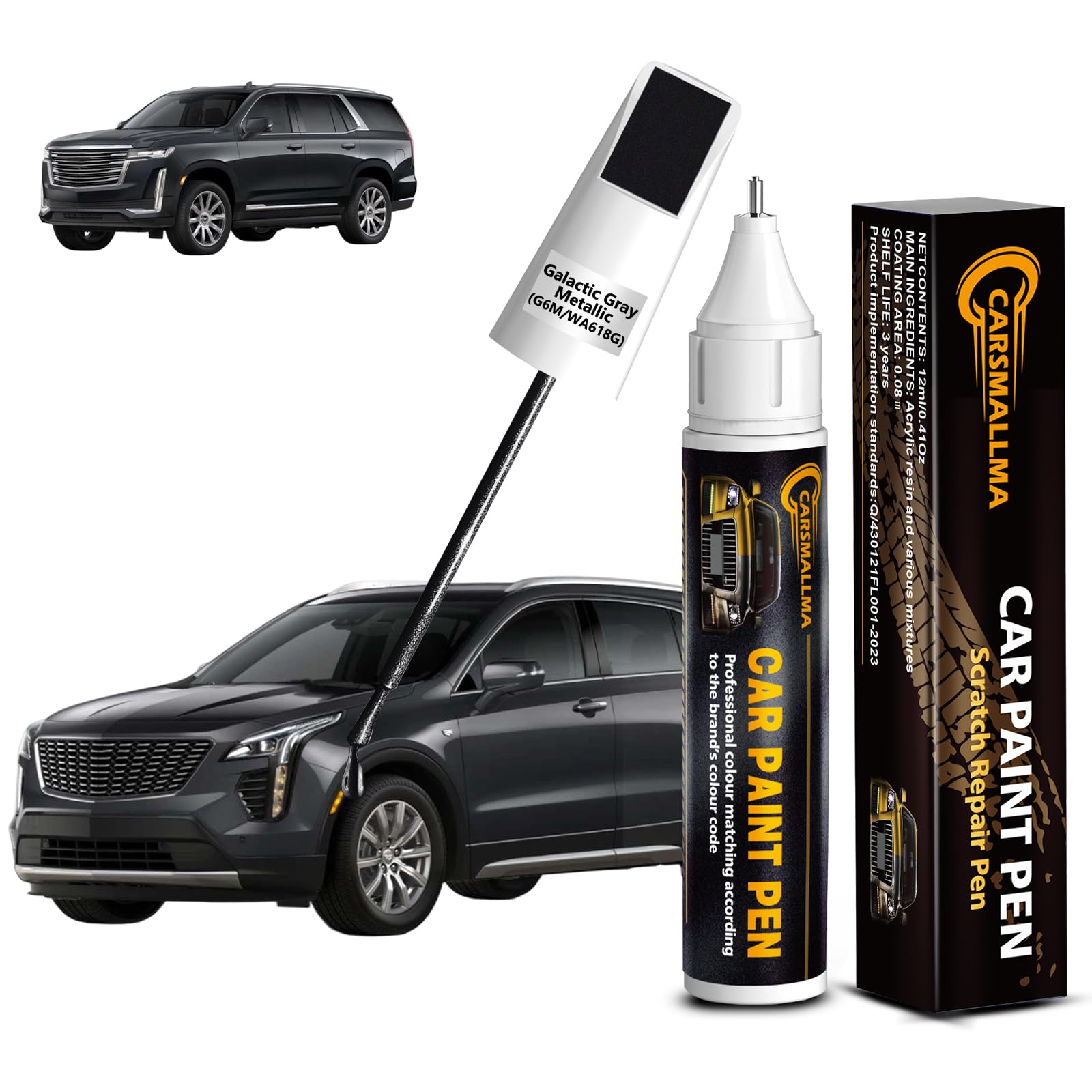 carsmallma Galactic Gray Metallic(G6M/WA618G) Car Touch Up Paint for Cadillac, Color Accurate Car Paint Scratch Repair Pen Kit Q
