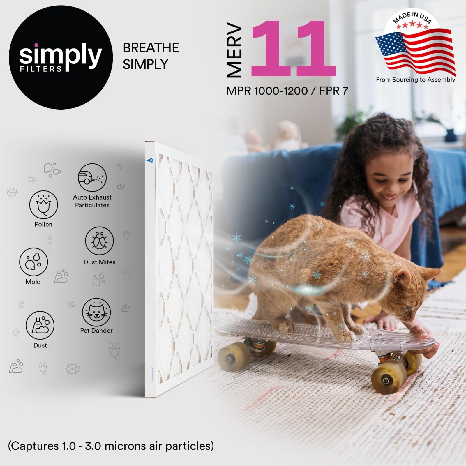 Simply Filters 15X20X1 Merv 11, Mpr 1000 Air Filter (12 Pack) - Actual Size 14.75''X19.75''0.75'', Hvac, Ac, Furnace, Air Pleate