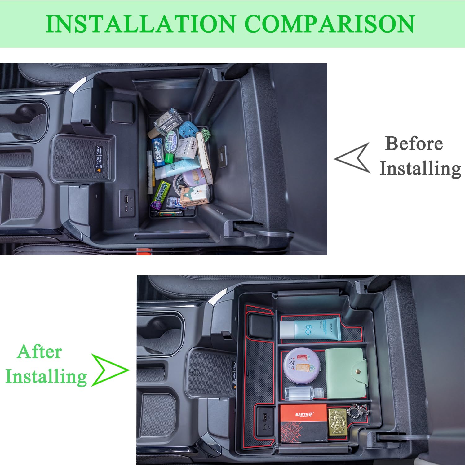 PIMCAR Center Console Organizer for 2023-2025 Chevy Silverado/GMC Sierra 1500/2500HD, Red, Full Console w/Bucket Seats Only