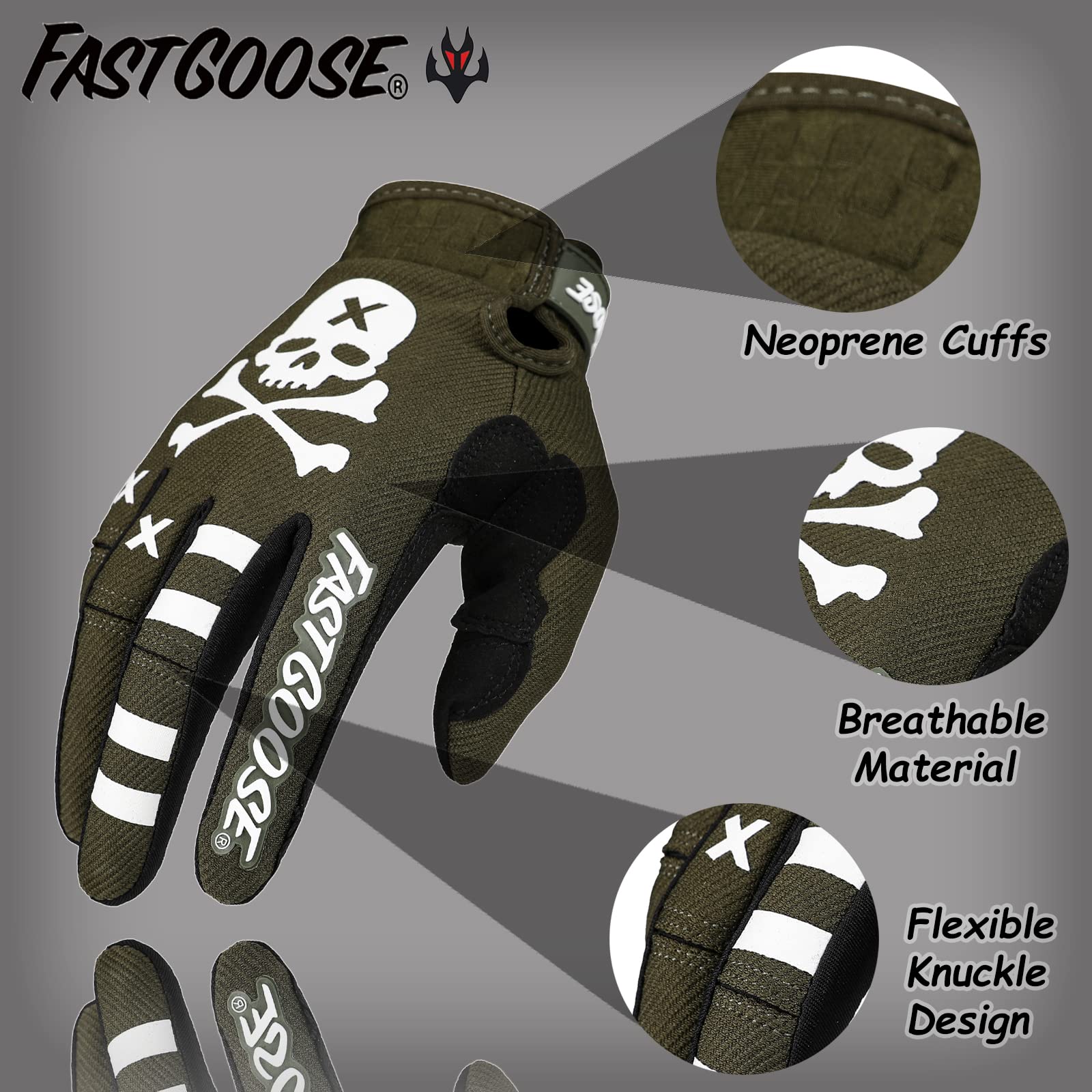 Fastgoose Dirt Bike Motocross Gloves - Motorbike Riding Bike Gloves For Off Road Racing & Cycling (Olive, Xx-Large)