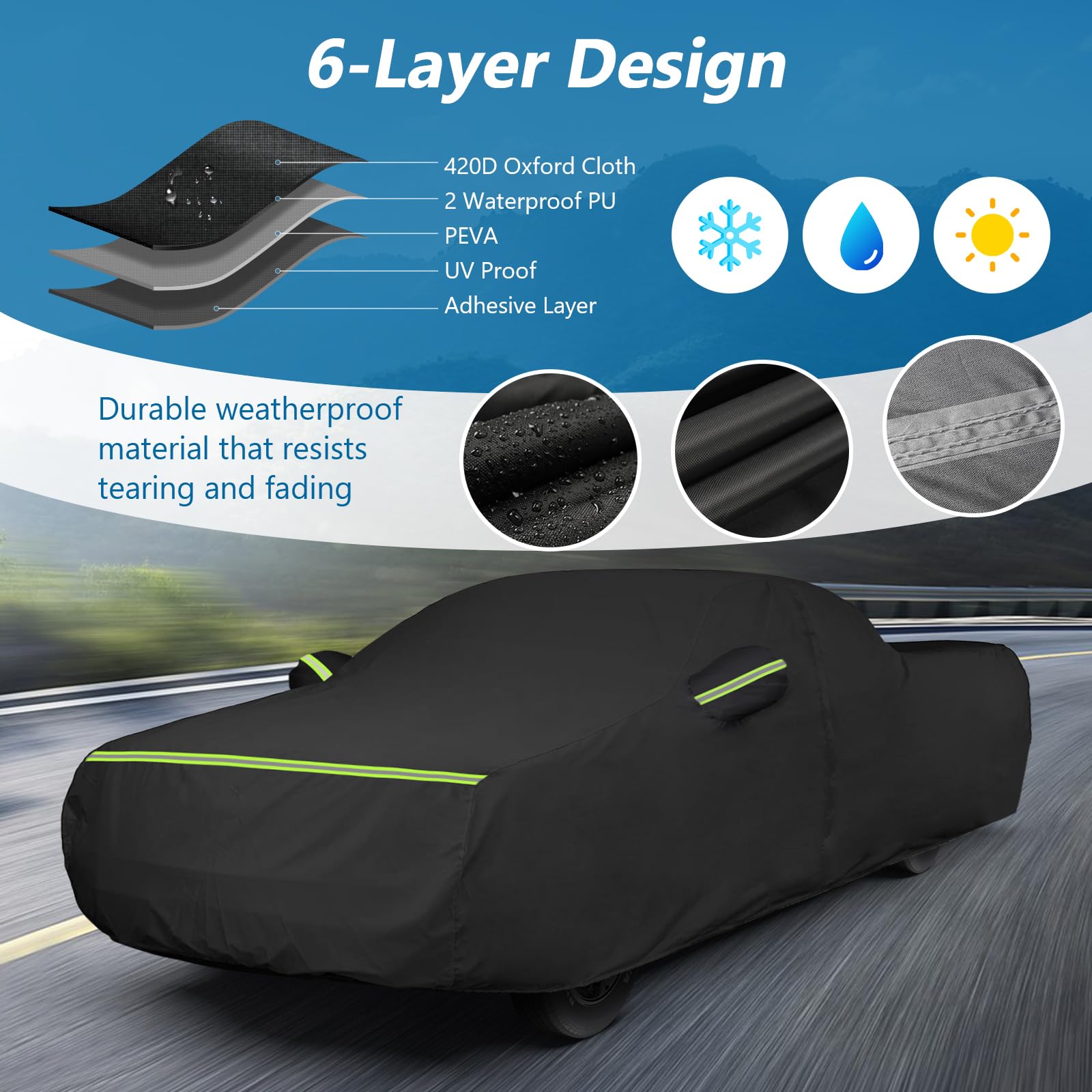 BIGACOVER Waterproof Car Cover for Chevrolet El Camino 1964-1967/1978-1987, 420D Oxford Cloth, Black, with Driver Side Zipper