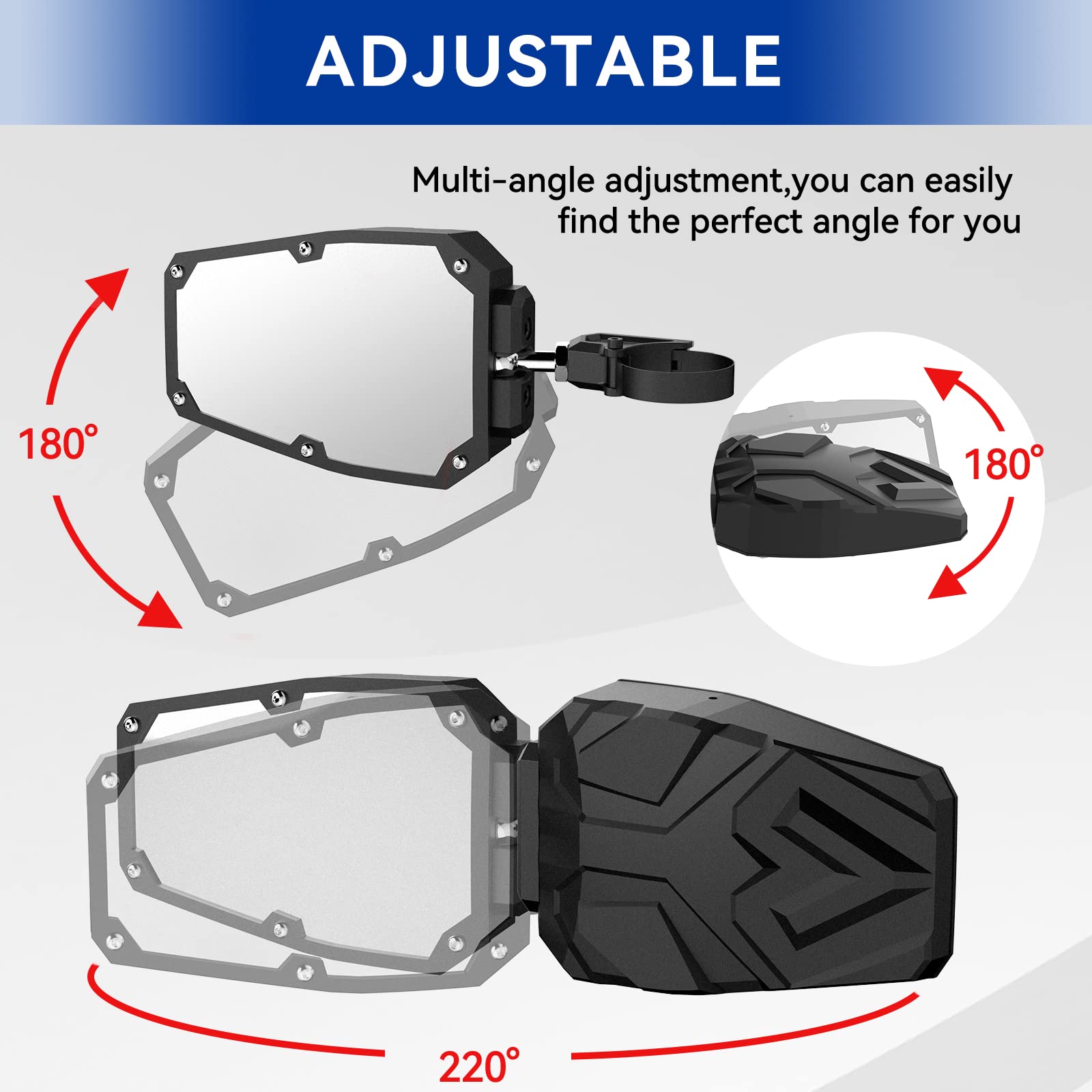 UTV Side Mirrors with 1.65'' -2'' Roll Bar, TXZSXS RZR Side Mirrors Compatible with Polaris RZR, Can Am Maverick X3, Kawasaki Te