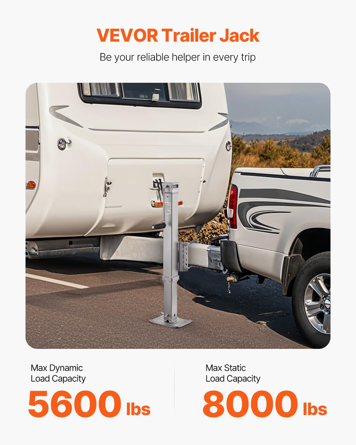 VEVOR Heavy Duty Swivel Trailer Jack - 8000 lbs Capacity, 28.5" Lift, Black, Model 721100 for RV, Horse, Utility, Yacht Trailers