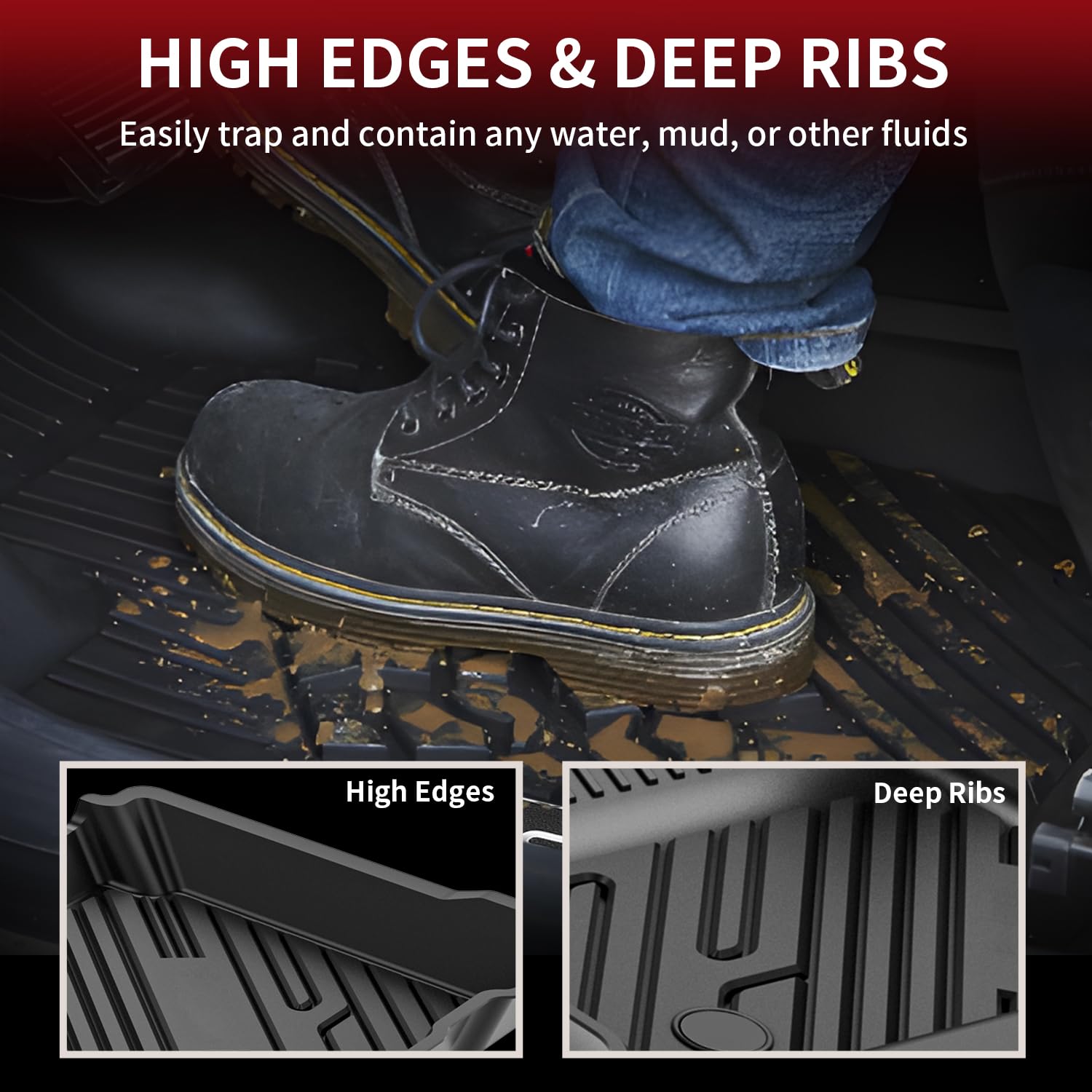 Lasfit Floor Mats Fit For Ford Series All Weather Tpe Car Liners (2015-2024 |Ford Edge| 1St & 2Nd Row)
