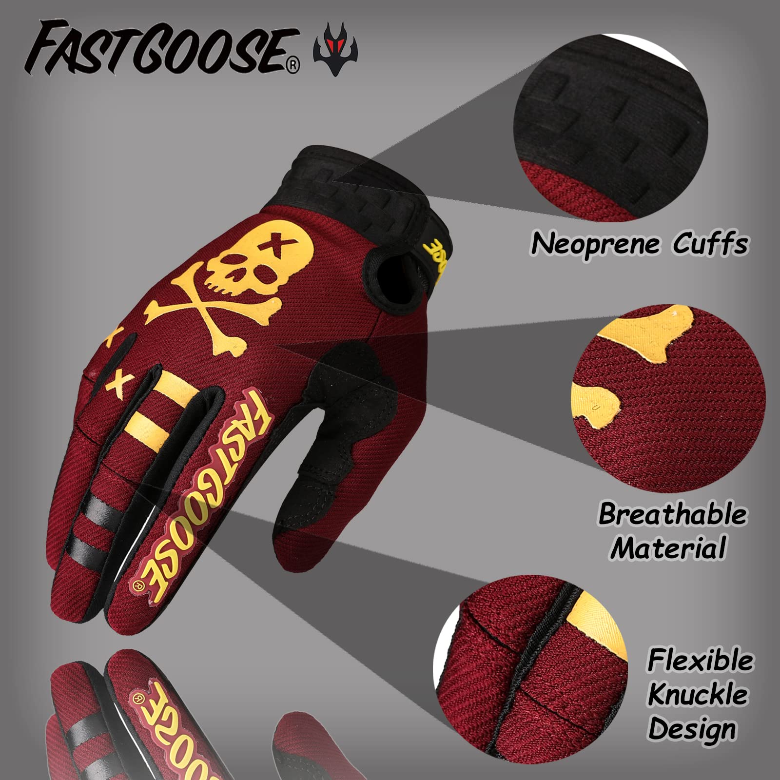 Fastgoose Dirt Bike Motorcycle Gloves Motocross Gloves Motorbike Riding Bike Gloves Atv Mx Mtb Off Road Racing Sports Cycling Glove (Maroon, Medium)