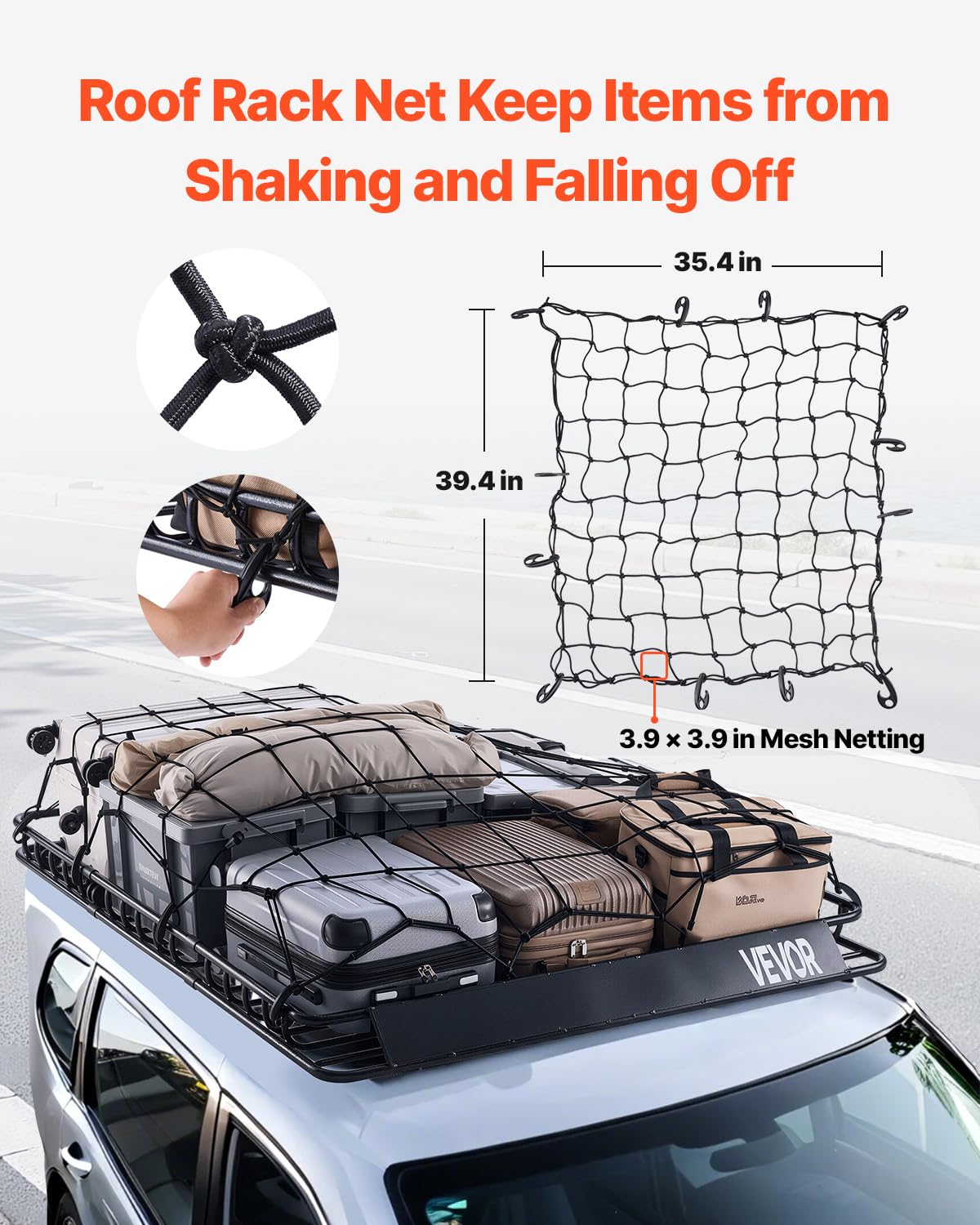 VEVOR Roof Rack Basket, Universal Cargo Carrier 64"x50", 150 lbs Capacity, Anti-Rust Alloy Steel, Includes Cargo Net, Model 1209-4