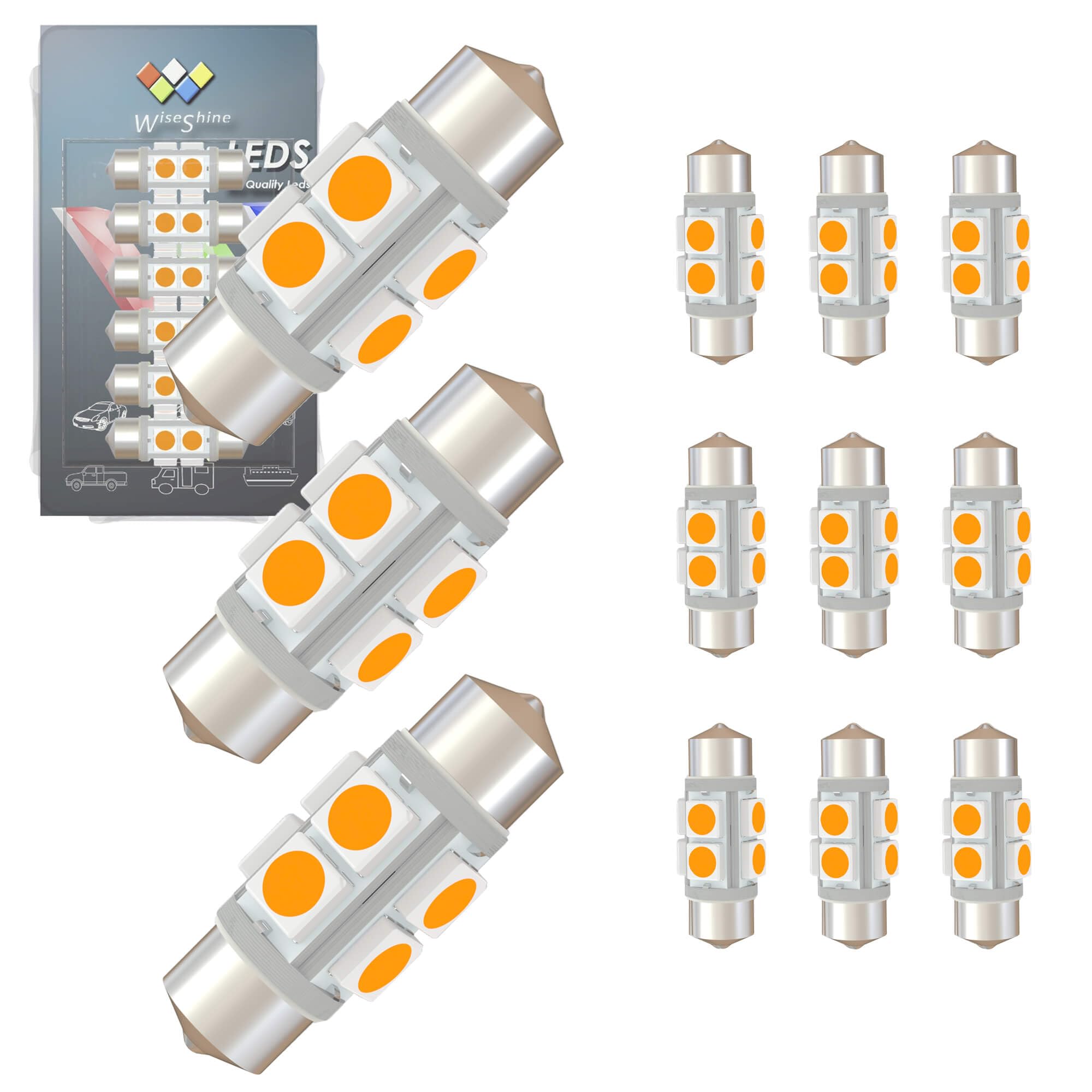 Wiseshine DC 24V 38mm 6418 LED Festoon Bulb 6411 C5W LED Bulbs Gold Amber for Truck Interior Dome Door Trunk Lights (Pack 12)