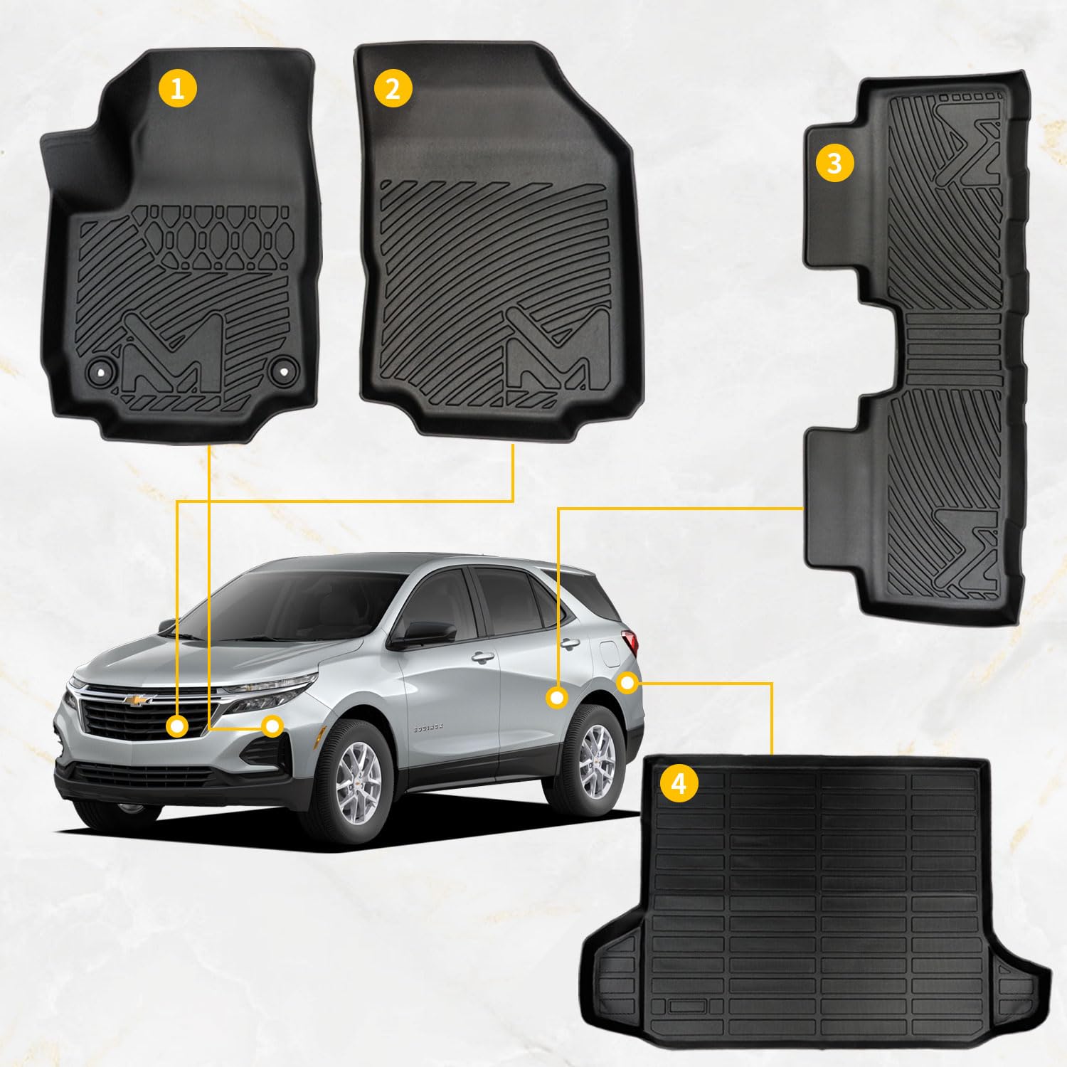 Tpe Automotive Floor Mats & Cargo Liner Custom For 2018-2024 Chevy Equinox (Not For Ev) & Gmc Terrain, All Weather Cover Protect