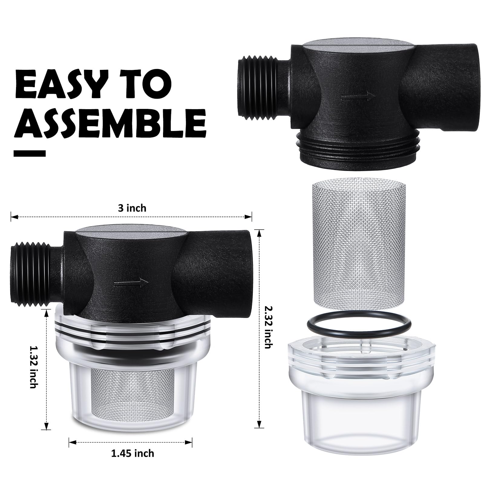 Honoson 2 Pcs Water Pump Strainer Filter Set Include Twist on Pipe Filter and Extra 50 Mesh Stainless Steel Screen, Rv Replaceme