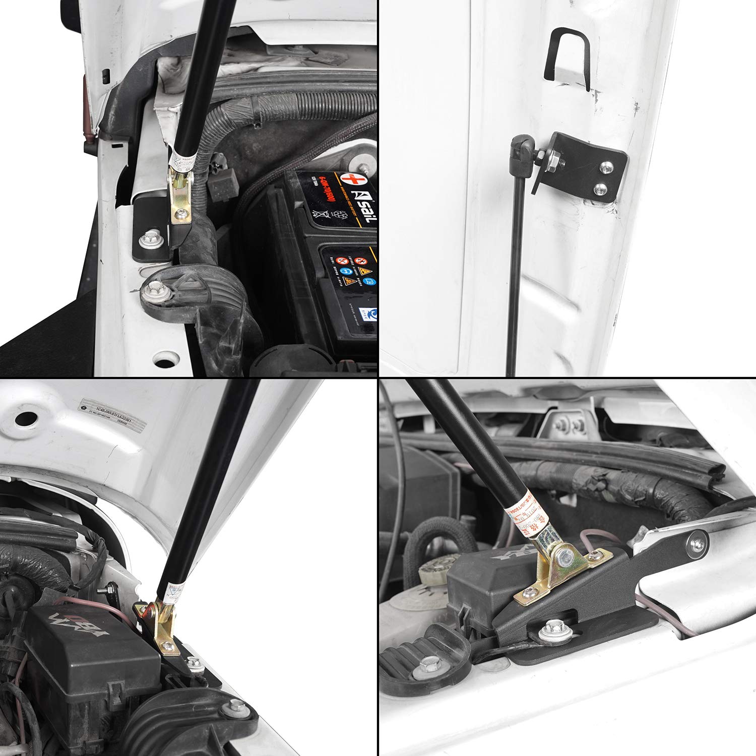 Hooke Road Hood Lift Support Struts Kit for Jeep Wrangler JK 2011-2018, Black Steel, Model QP.MMR-1797, Pair