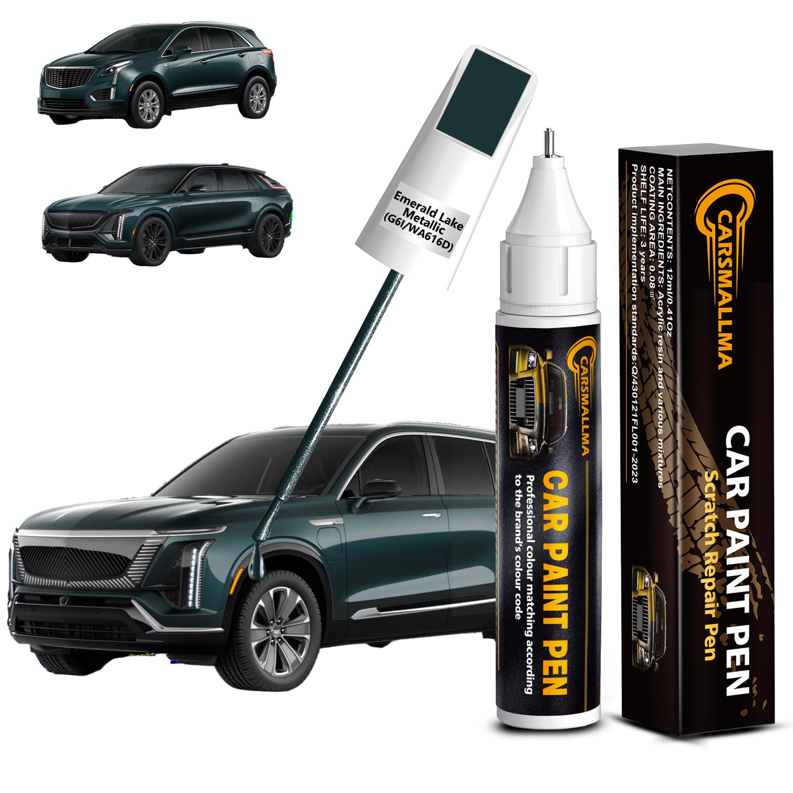 carsmallma Emerald Lake Metallic(G6I/WA616D) Car Touch Up Paint for Cadillac, Color Accurate Car Paint Scratch Repair Pen Kit Qu