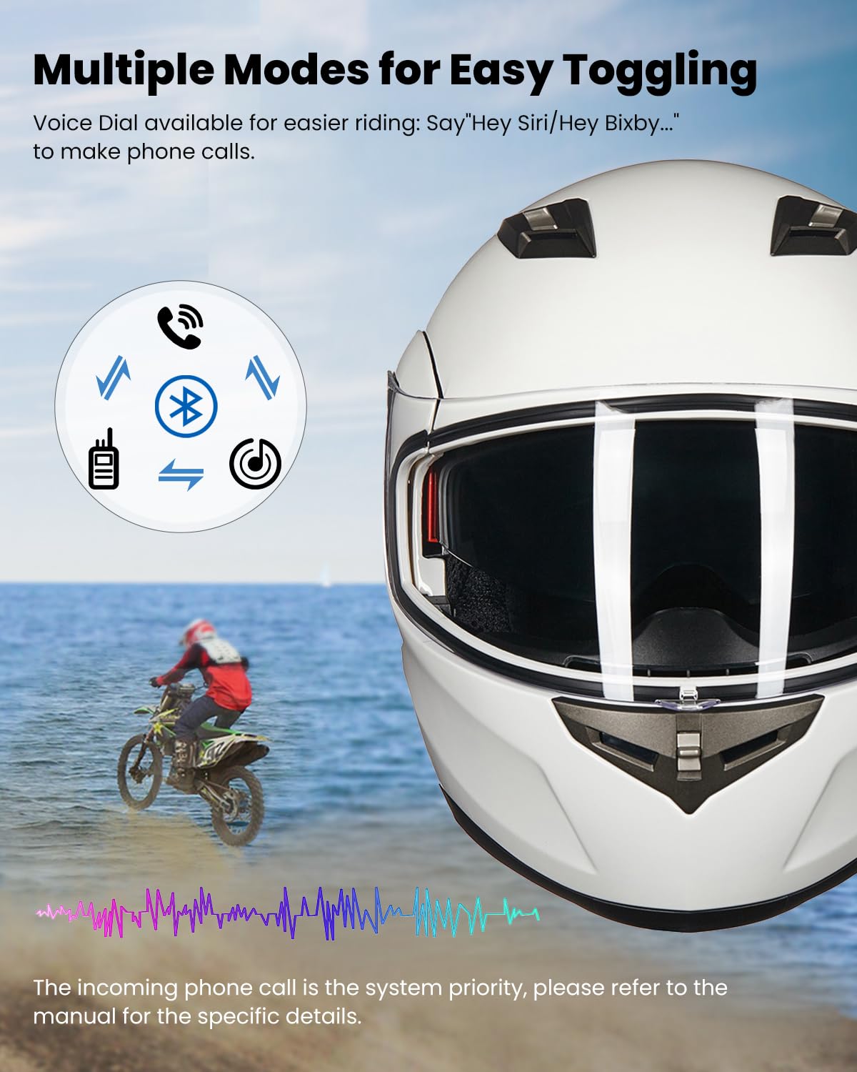 Ilm Bluetooth Integrated Modular Flip Up Full Face Motorcycle Helmet Sun Shield Mp3 Intercom Model 953Pro (L, White)