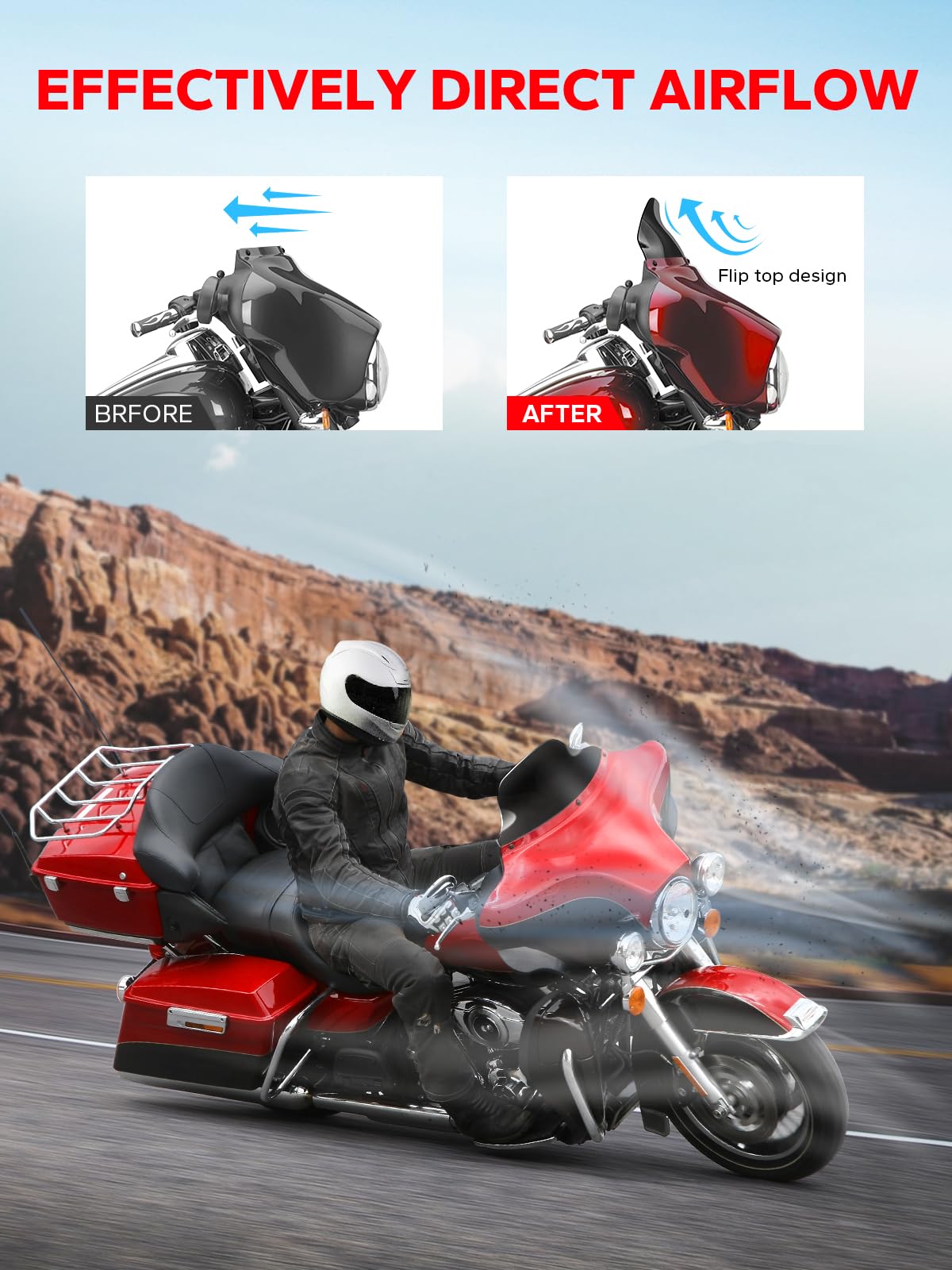 Amazicha 8" Black Wave Windshield for 1996-2013 Harley Davidson Touring Models FLHT FLHX FLHTK FLHTC FLHTCU