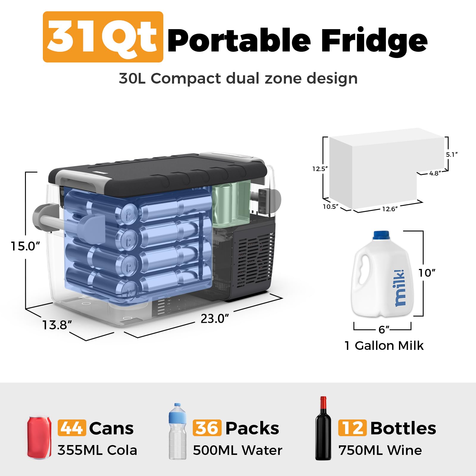Setpower Aj30 Portable Refrigerator,Portable Freezer,32 Quart Electric Cooler,Car Refrigerator,12/24V Dc Cable & 110/240V Ac,Car