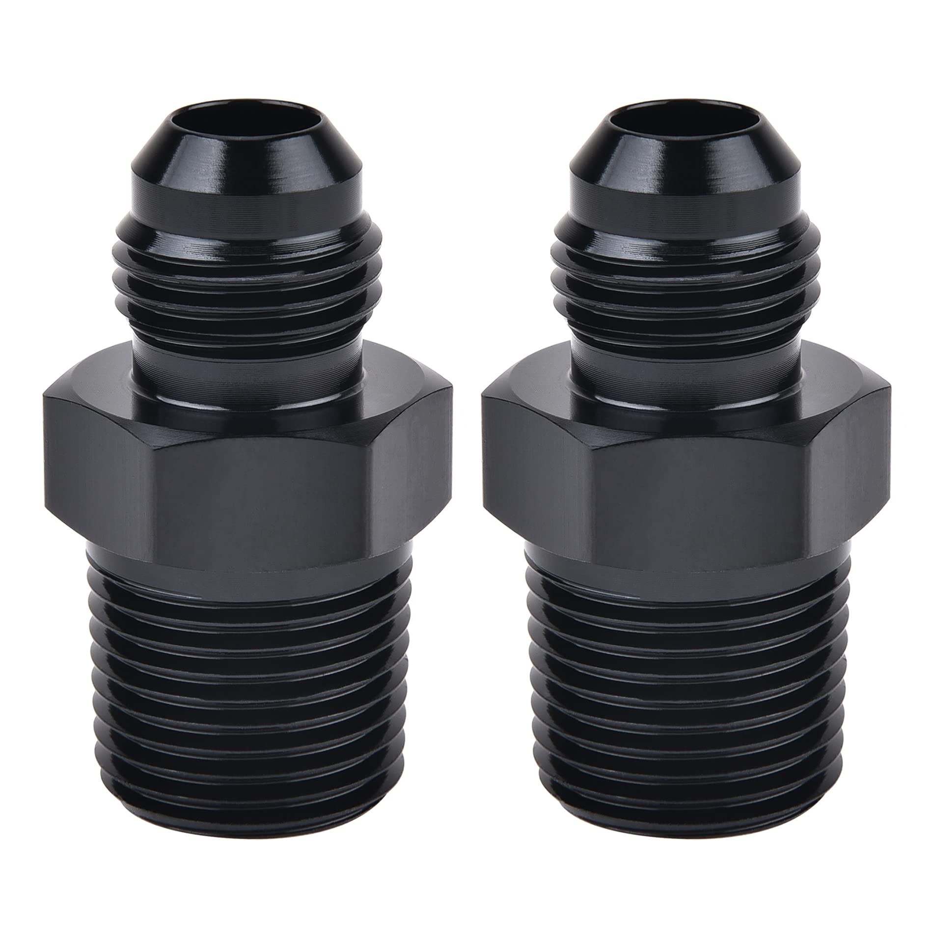 Evil Energy 6An Male Flare To 3/8'' Npt Pipe Fitting Adapter Aluminum Straight Black 2Pcs