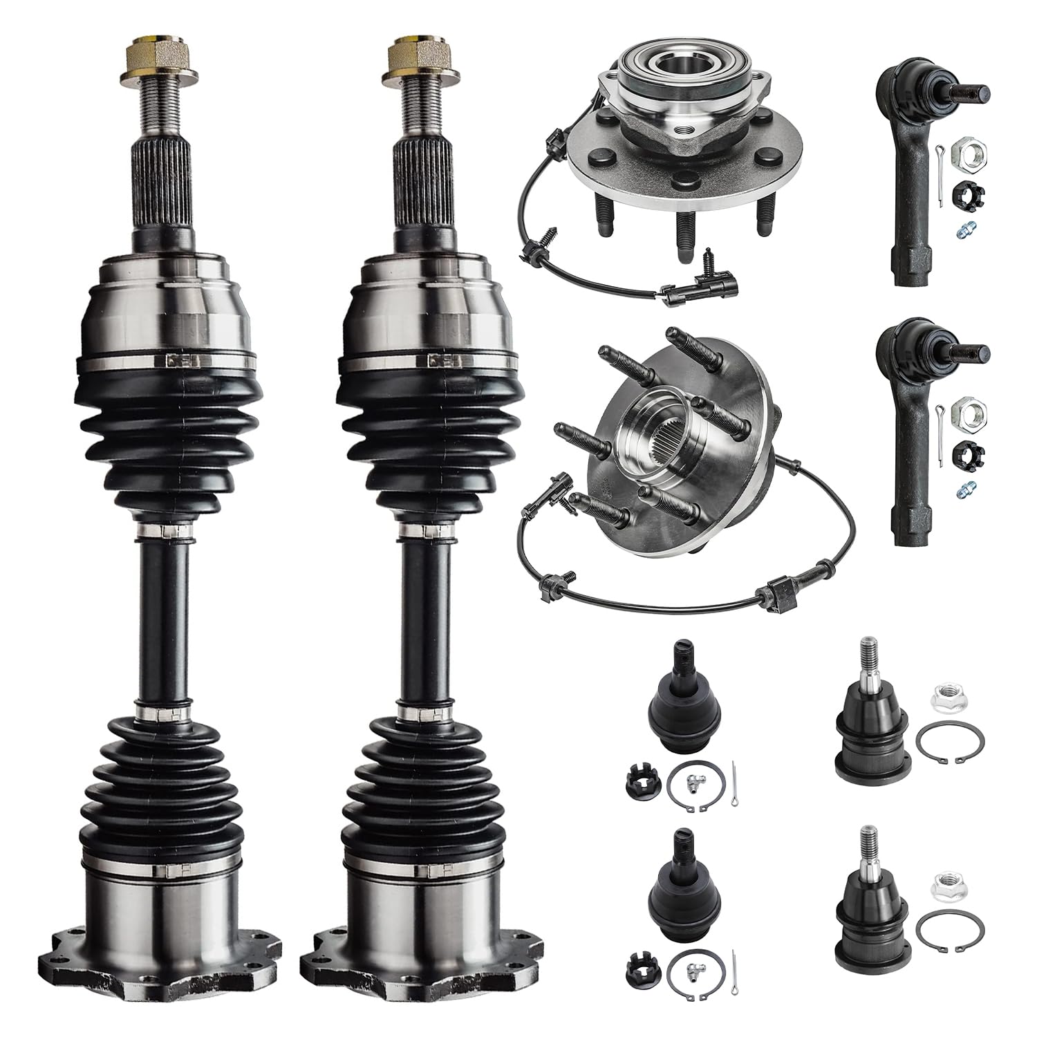Detroit Axle - 10pc Front Wheel Bearing Hubs CV Axles Kit for Silverado Sierra Avalanche Suburban 1500 Tahoe Yukon Escalade 2 Wh