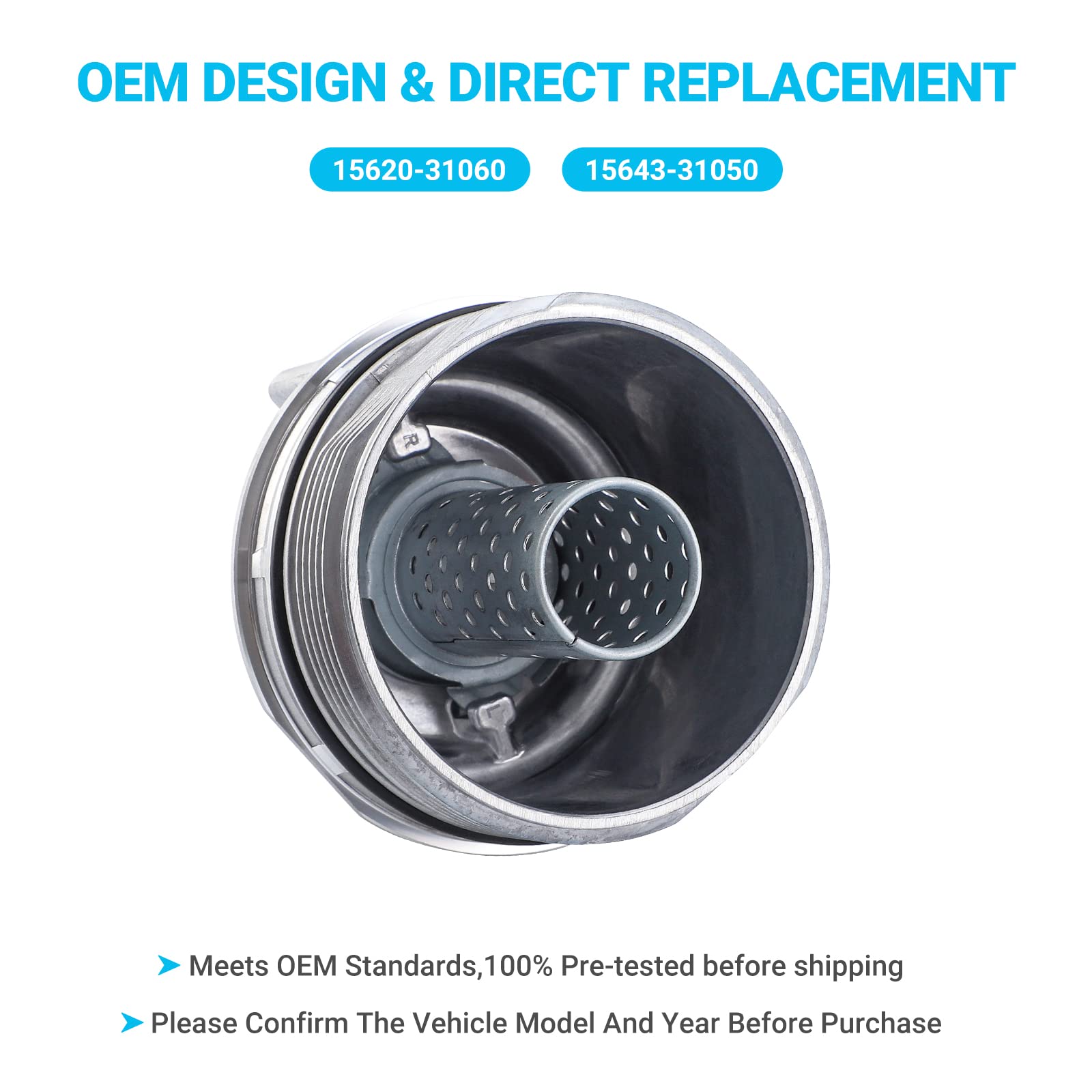 Pilida Oil Filter Housing Cap Assembly 15620-31060 for Toyota 2005-2019, Aluminum, 1 Pack, Natural Color, Fits Tundra, RAV4,