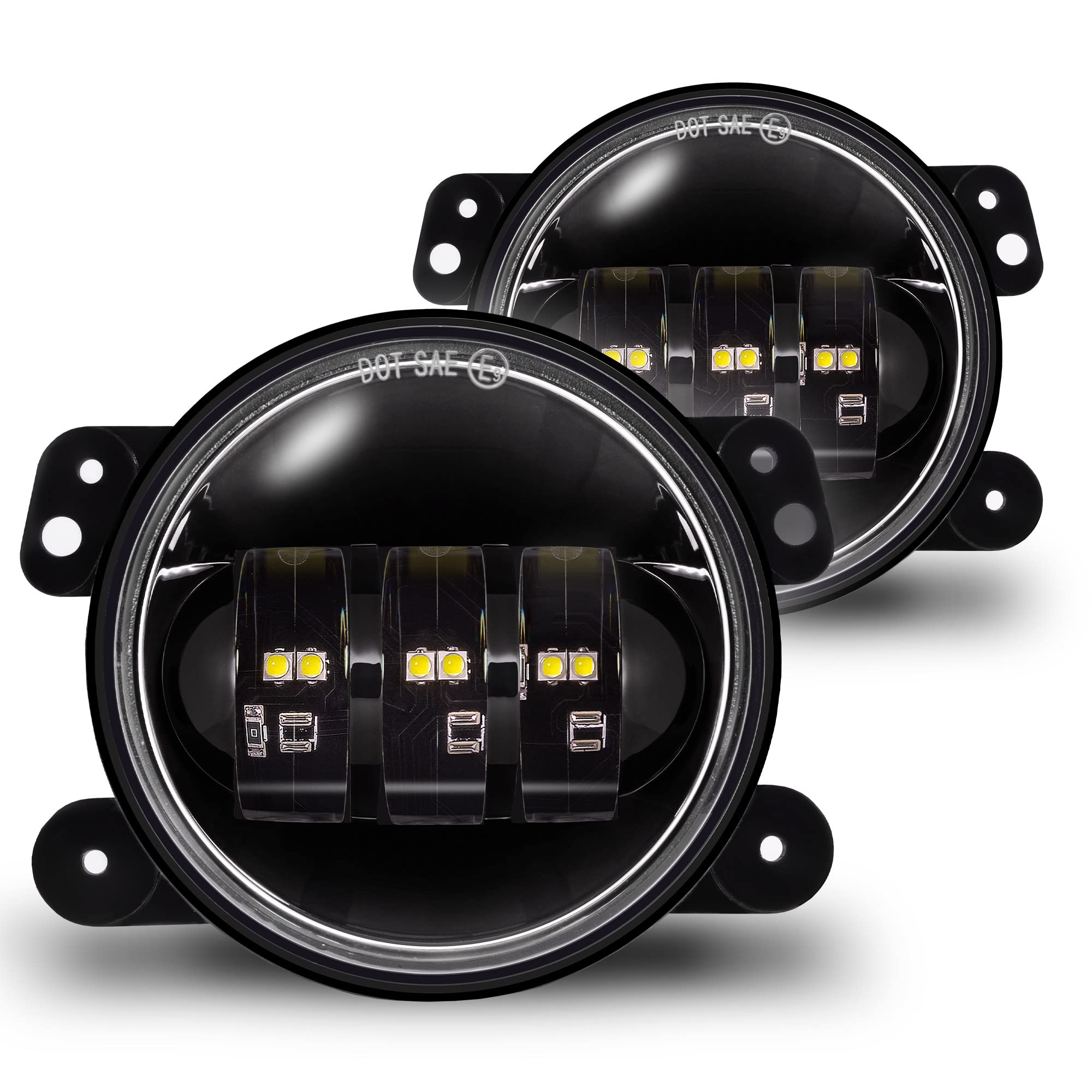 TRUE MODS 4-inch 60W LED Fog Lights Compatible w/Jeep Wrangler JK Unlimited JKU Front Bumper Accessories 2007-2018 Round Driving