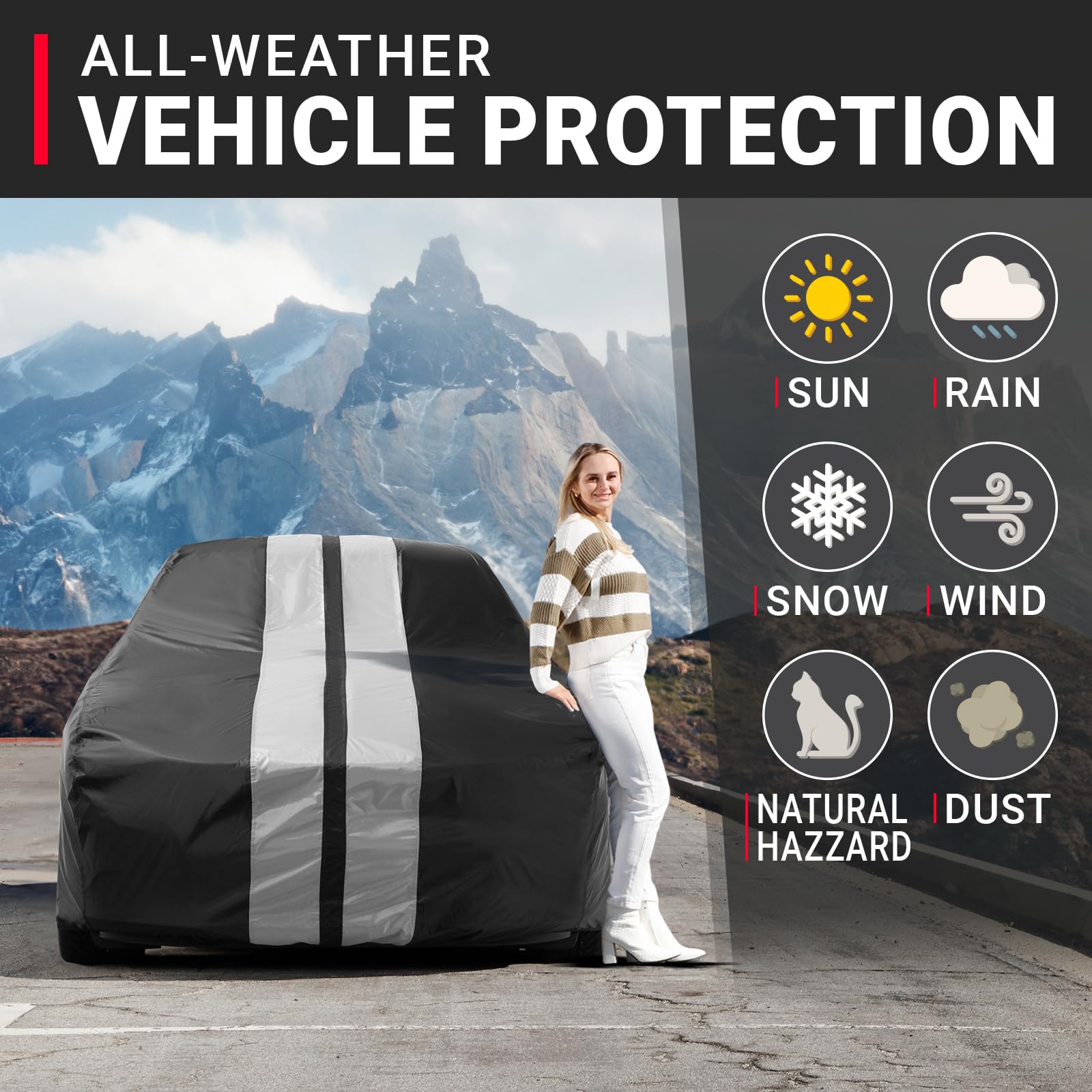 iCarCover Premium Plus Car Cover Waterproof All Weather Rain Snow UV Sun Protection, Chevy SSR, Nova, Ford Mustang, Shelby GT, F