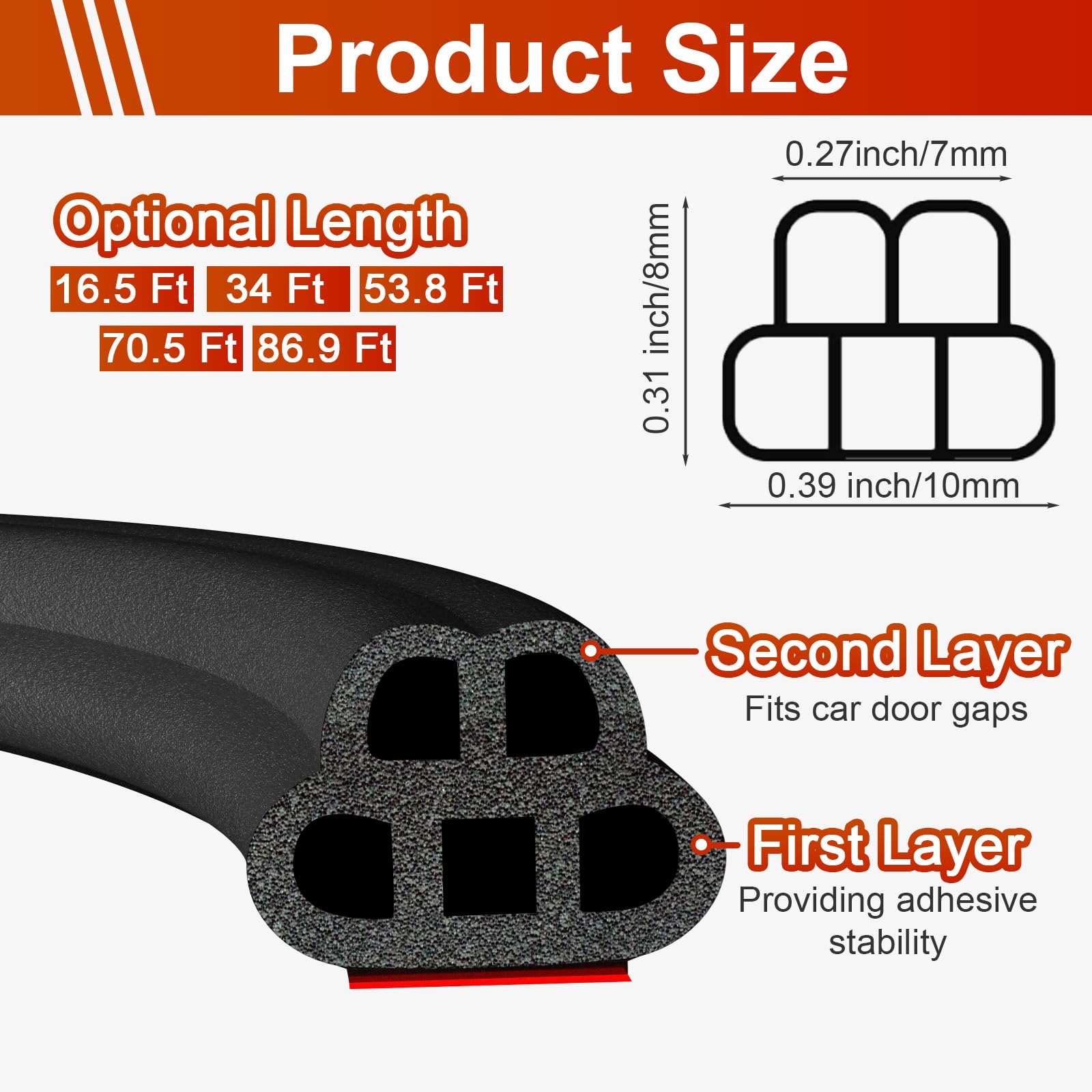 Alophoty 86.9 Ft Car Door Seal Strip Universal Self Adhesive Automotive Weather Stripping Door Seal, Double Layer 5-Hole Car Doo