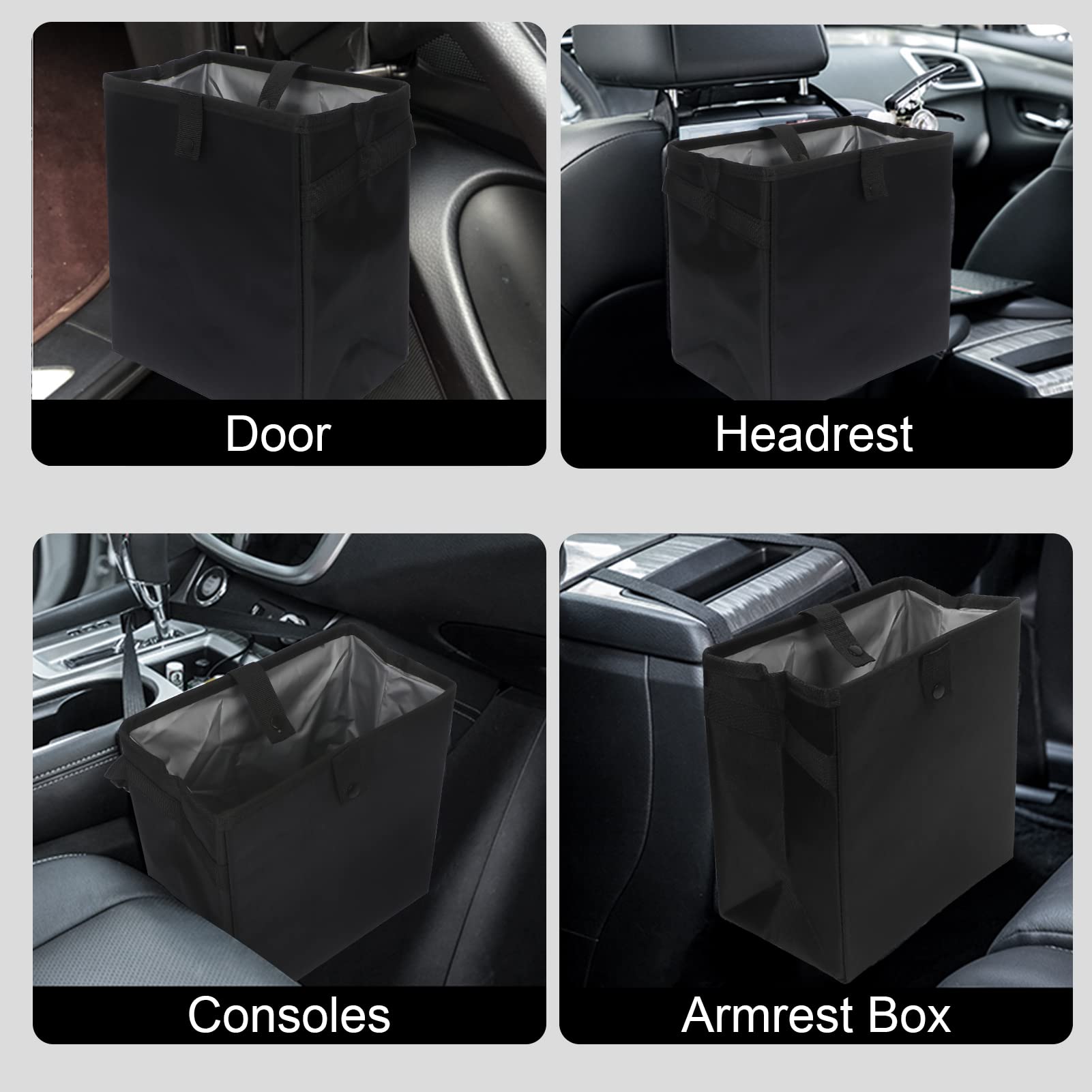 Homelove Car Trash Can, 100% Leak-Proof Waterproof Car Trash Bin Collapsible Portable Auto Garbage Bag Large Capacity Trashcan Storage Bag Multipurpose Car Organizer Hanging Black