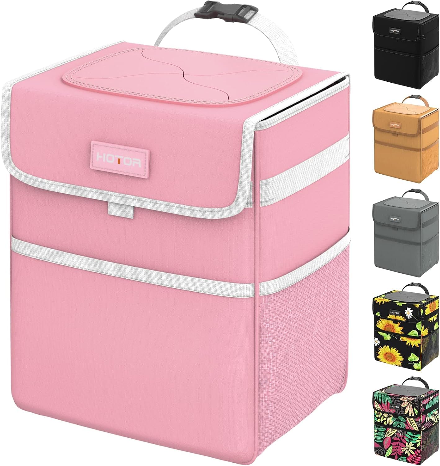 Hotor Pink Trash Bag Hanging With Storage Pockets, 100% Leak-Proof Garbage Can With Adjustable Straps, Magnetic Snaps, Waterproo
