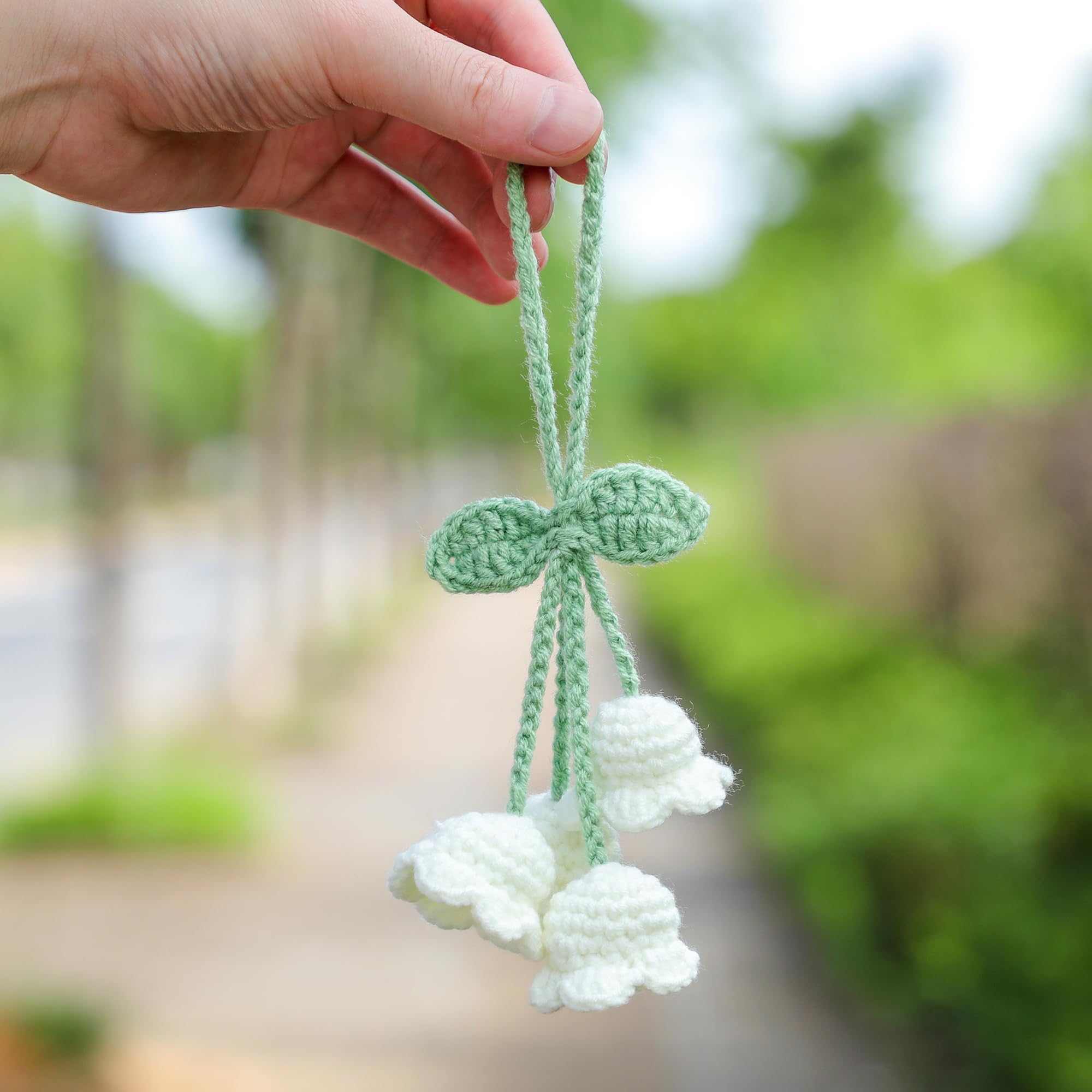 Car Mirror Hanging Accessories Lily Flower Handmade Knitted Car Pendant,Cute Car Decorations For Women Crochet Rearview Mirror A