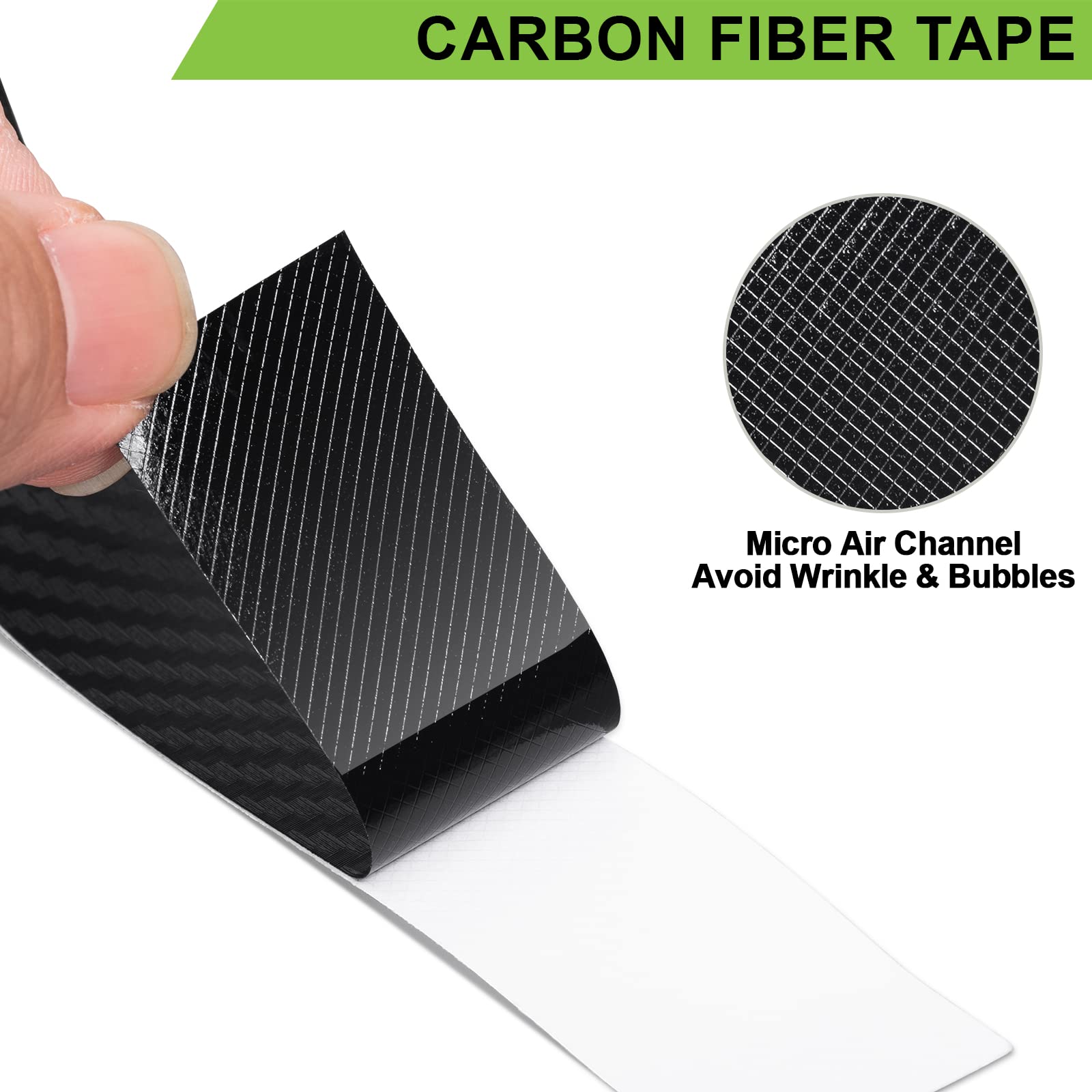 Spurtar Carbon Fiber Wrap, 1 Inch X 20 Ft Air Release Black Vinyl Wrap For Cars Chrome Delete 3D Carbon Fiber Tape Blackout Exte