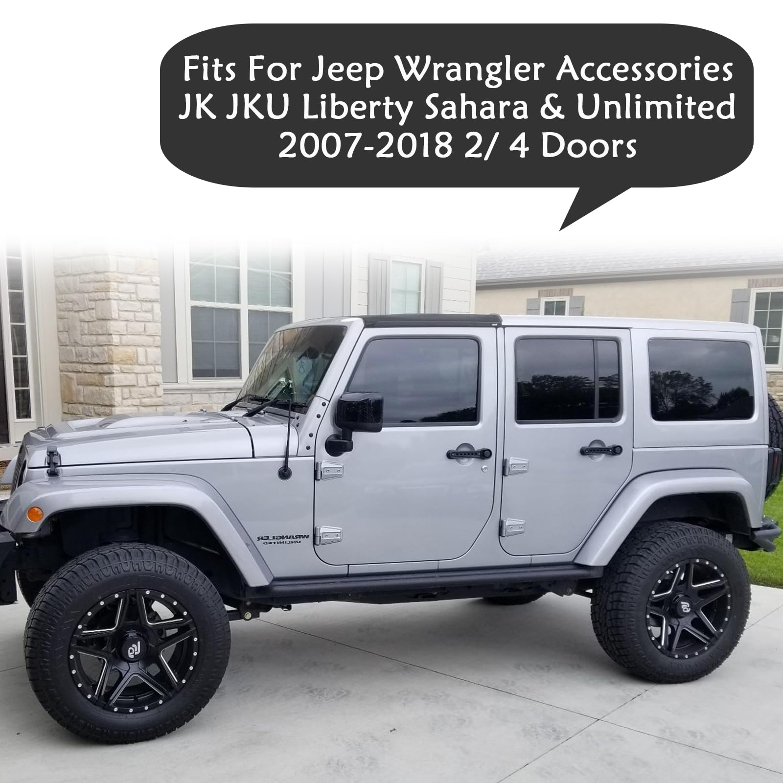 Side Door Handle Covers+Push Button Knobs Covers Parts Trim Fits For Jeep Wrangler Accessories Jk Jku Sahara Unlimited 2007-2018 Exterior Grab Handles Pull Jk Mods Decoration (Aluminum Black, 10 Pcs)